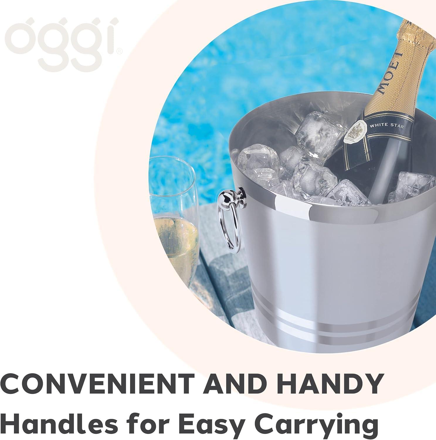 imageOGGI Stainless Steel Champagne Bucket  Large Ice Bucket with Elegant ampamp Classic Handles  Great for Home Bar Chilling Champagne and Sparkling Wine  425 qt  4 lt425 qt