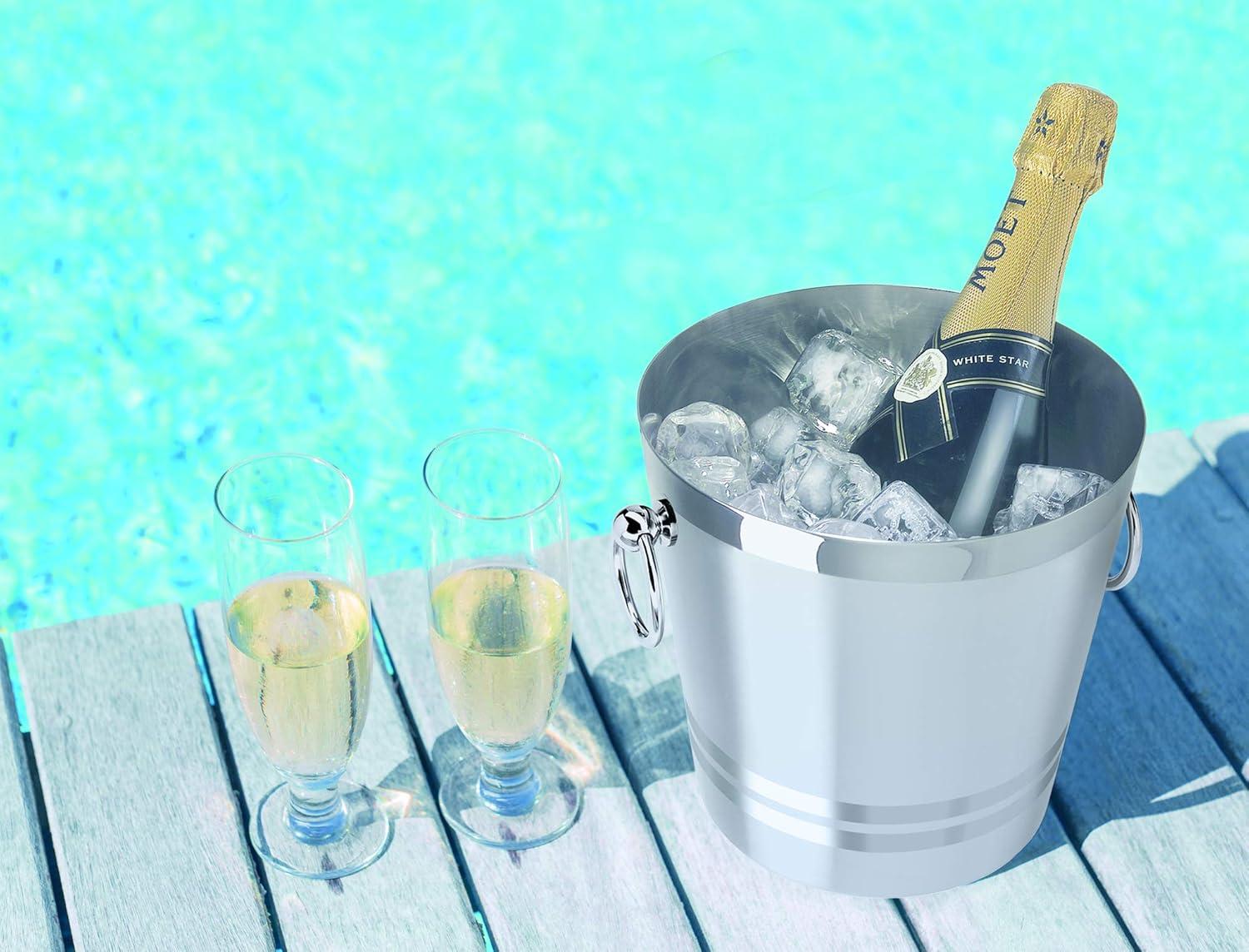 imageOGGI Stainless Steel Champagne Bucket  Large Ice Bucket with Elegant ampamp Classic Handles  Great for Home Bar Chilling Champagne and Sparkling Wine  425 qt  4 lt425 qt