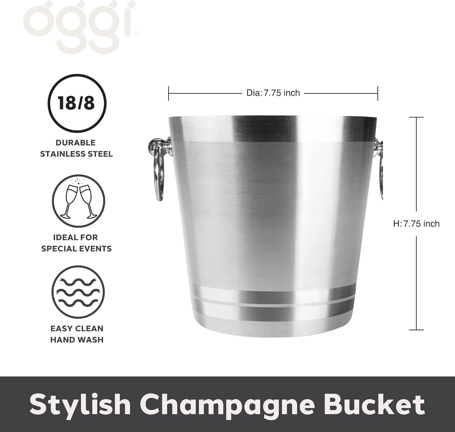 imageOGGI Stainless Steel Champagne Bucket  Large Ice Bucket with Elegant ampamp Classic Handles  Great for Home Bar Chilling Champagne and Sparkling Wine  425 qt  4 lt425 qt