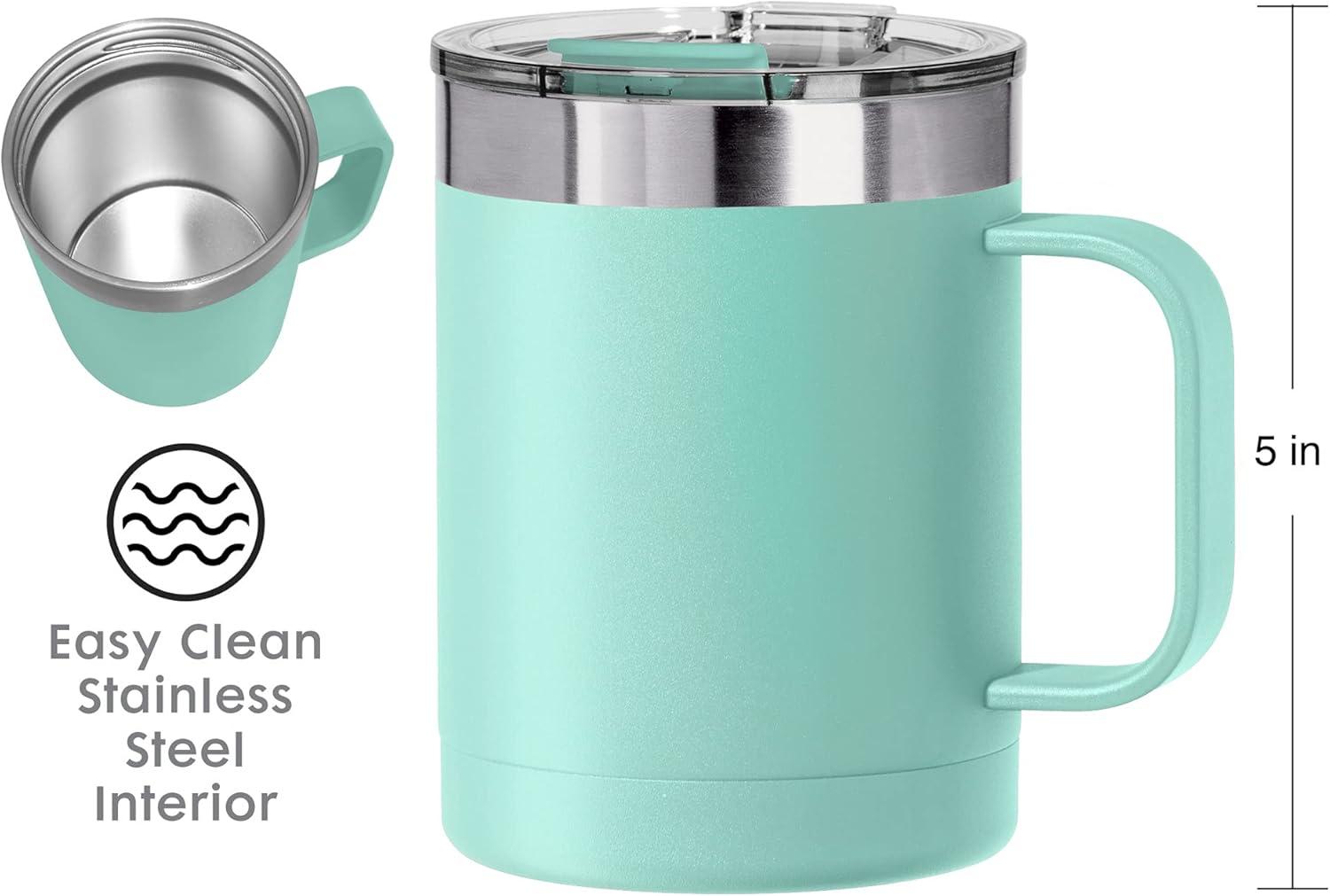 imageOGGI ThermoMug Stainless Steel Insulated Mug Double Wall Vacuum Insulated wHandle ampamp Lid Coffee Cup Camping Mug Travel Thermos 14oz420ml Blue SkyBlue Sky