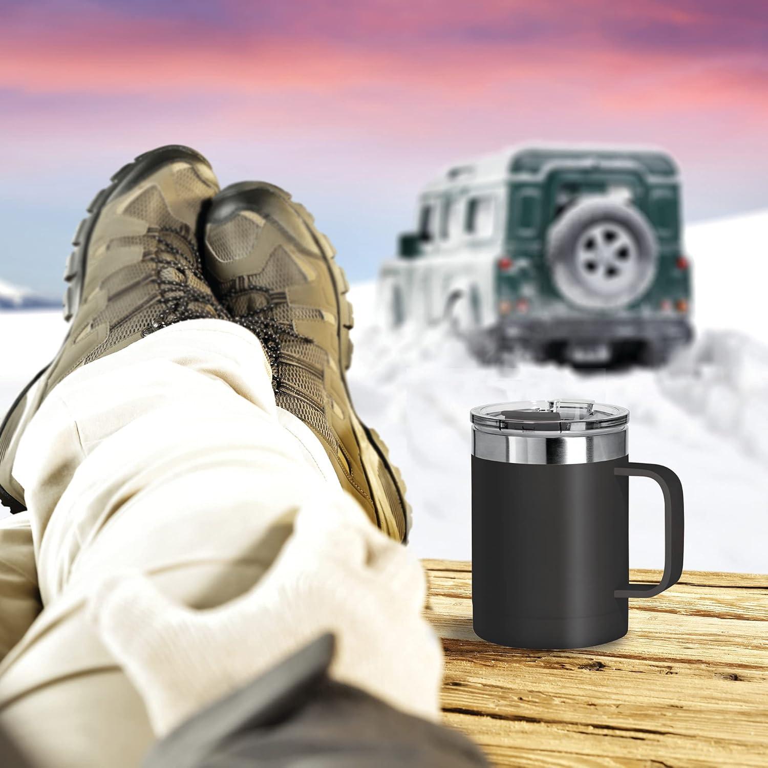 imageOGGI ThermoMug Stainless Steel Insulated Mug Double Wall Vacuum Insulated wHandle ampamp Lid Coffee Cup Camping Mug Travel Thermos 14oz420ml Blue SkyCoral