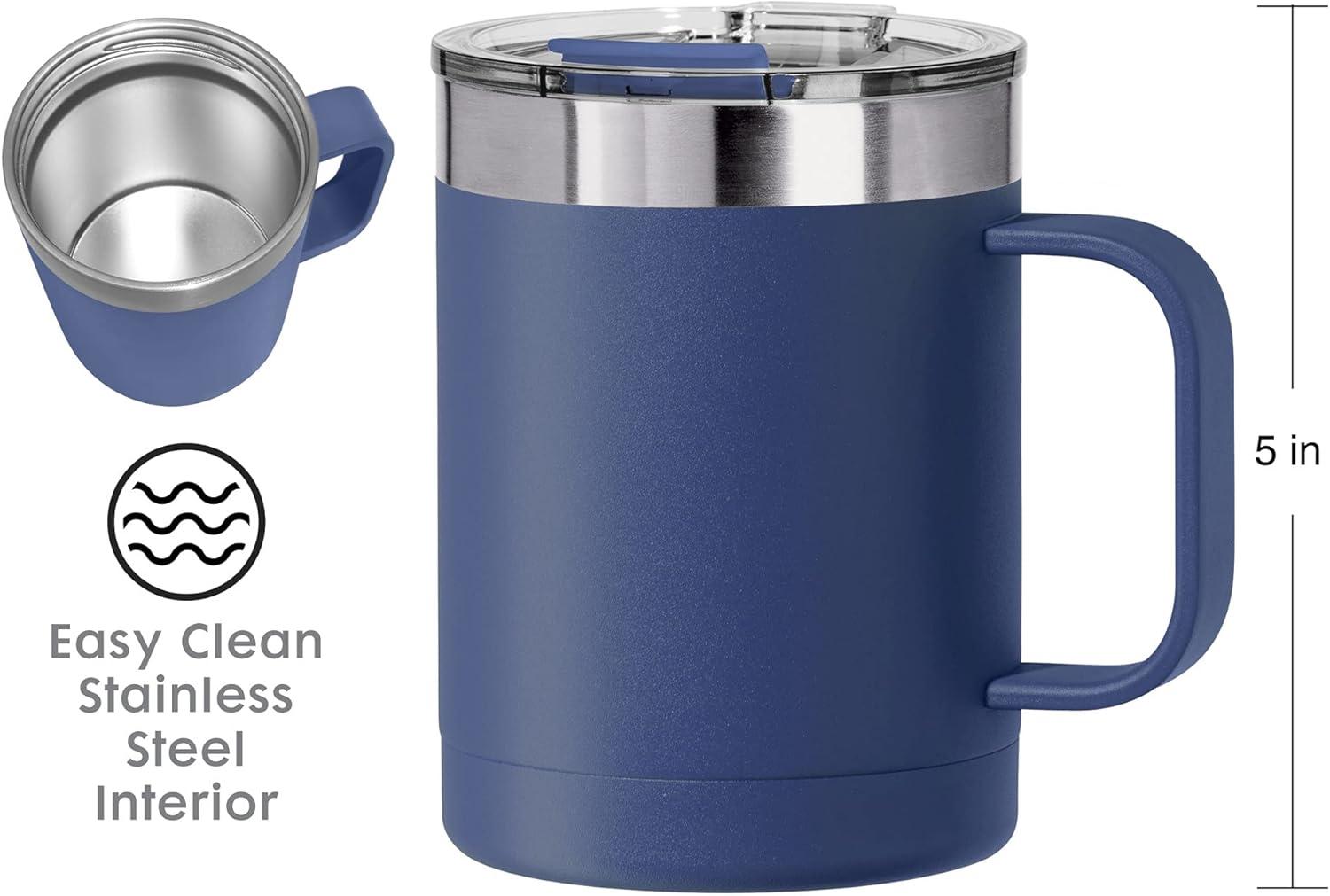 imageOGGI ThermoMug Stainless Steel Insulated Mug Double Wall Vacuum Insulated wHandle ampamp Lid Coffee Cup Camping Mug Travel Thermos 14oz420ml Blue SkyMidnight Blue