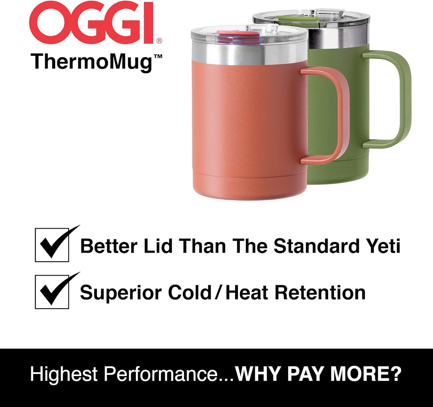 imageOGGI ThermoMug Stainless Steel Insulated Mug Double Wall Vacuum Insulated wHandle ampamp Lid Coffee Cup Camping Mug Travel Thermos 14oz420ml Blue SkyMint