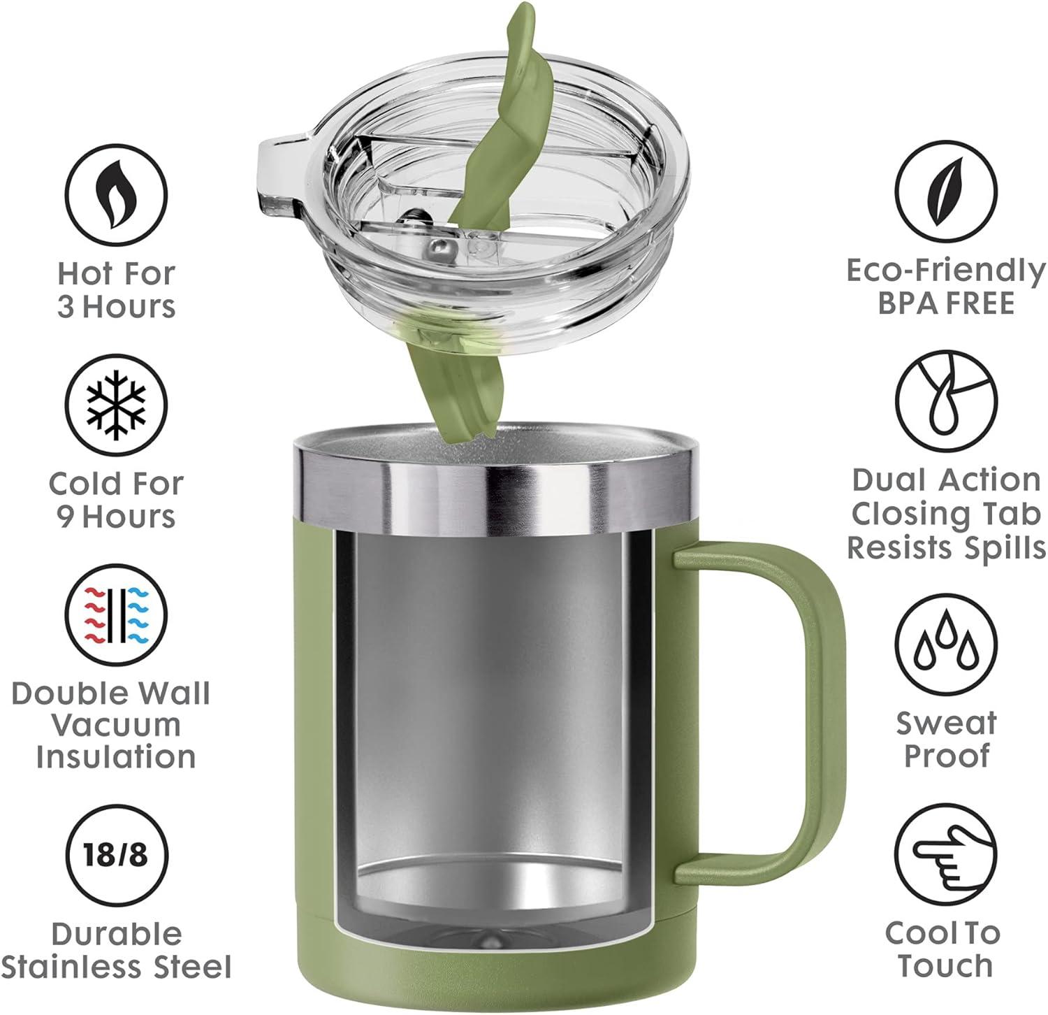 imageOGGI ThermoMug Stainless Steel Insulated Mug Double Wall Vacuum Insulated wHandle ampamp Lid Coffee Cup Camping Mug Travel Thermos 14oz420ml Blue SkyOlive