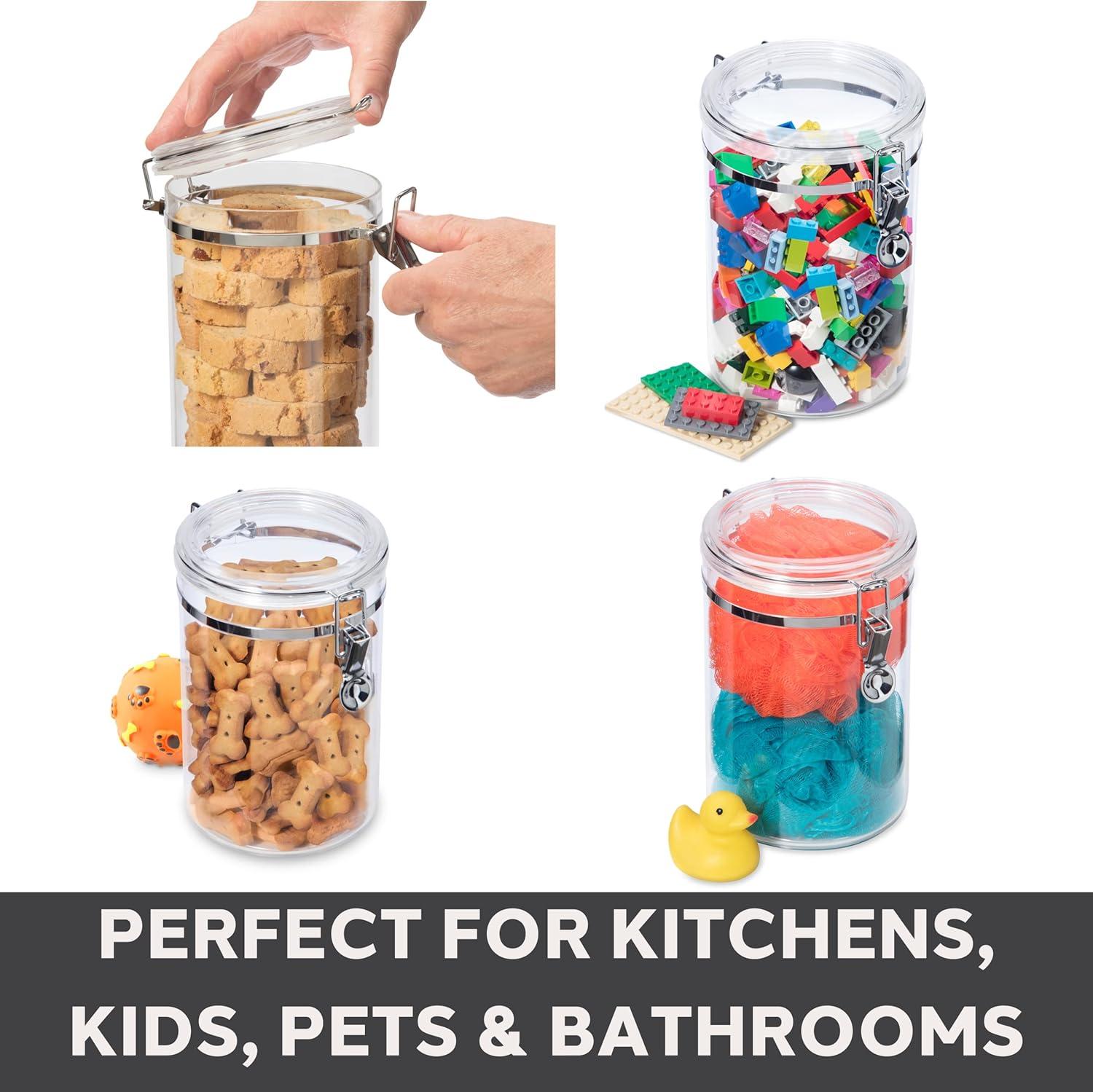 imageOggi 4pc Clear Canister Set with Clamp Lids ampamp Spoons  Airtight Food Storage Containers Ideal for Kitchen ampamp Pantry Storage of Bulk Dry Food Including Flour Sugar Coffee Rice Tea Spices ampamp Herbs4Piece Value Set