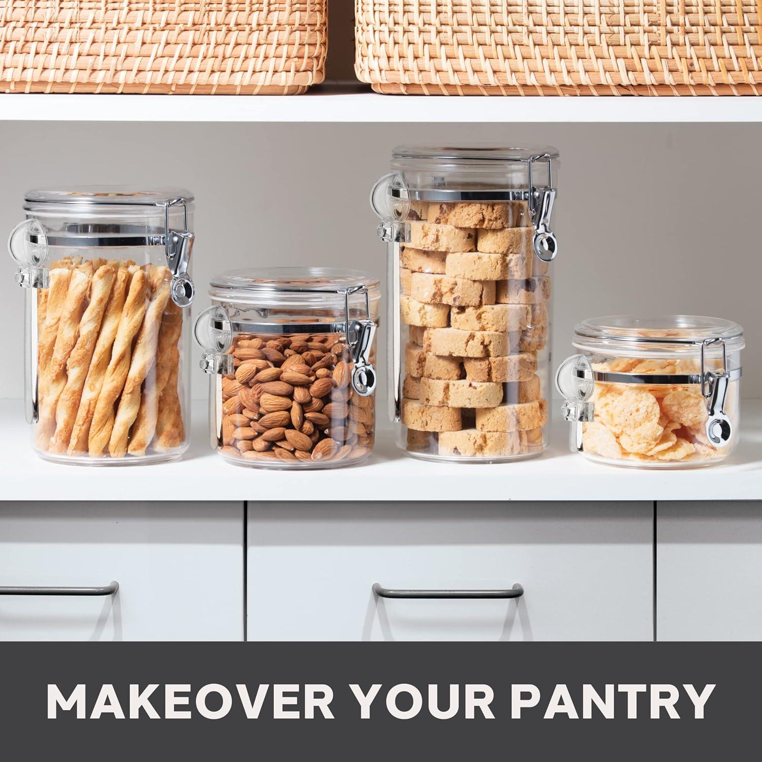 imageOggi 4pc Clear Canister Set with Clamp Lids ampamp Spoons  Airtight Food Storage Containers Ideal for Kitchen ampamp Pantry Storage of Bulk Dry Food Including Flour Sugar Coffee Rice Tea Spices ampamp Herbs4Piece Set