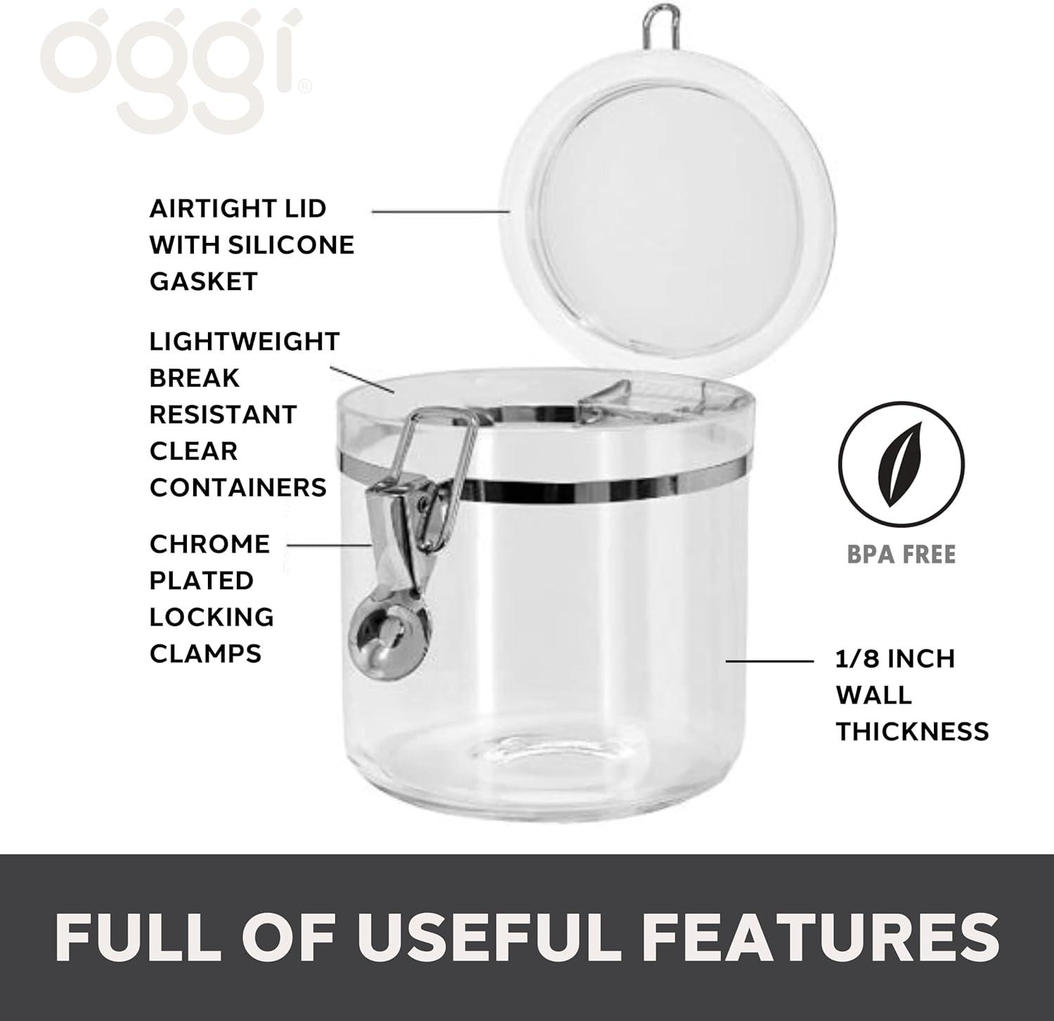 imageOggi 4pc Clear Canister Set with Clamp Lids ampamp Spoons  Airtight Food Storage Containers Ideal for Kitchen ampamp Pantry Storage of Bulk Dry Food Including Flour Sugar Coffee Rice Tea Spices ampamp Herbs5Piece Set