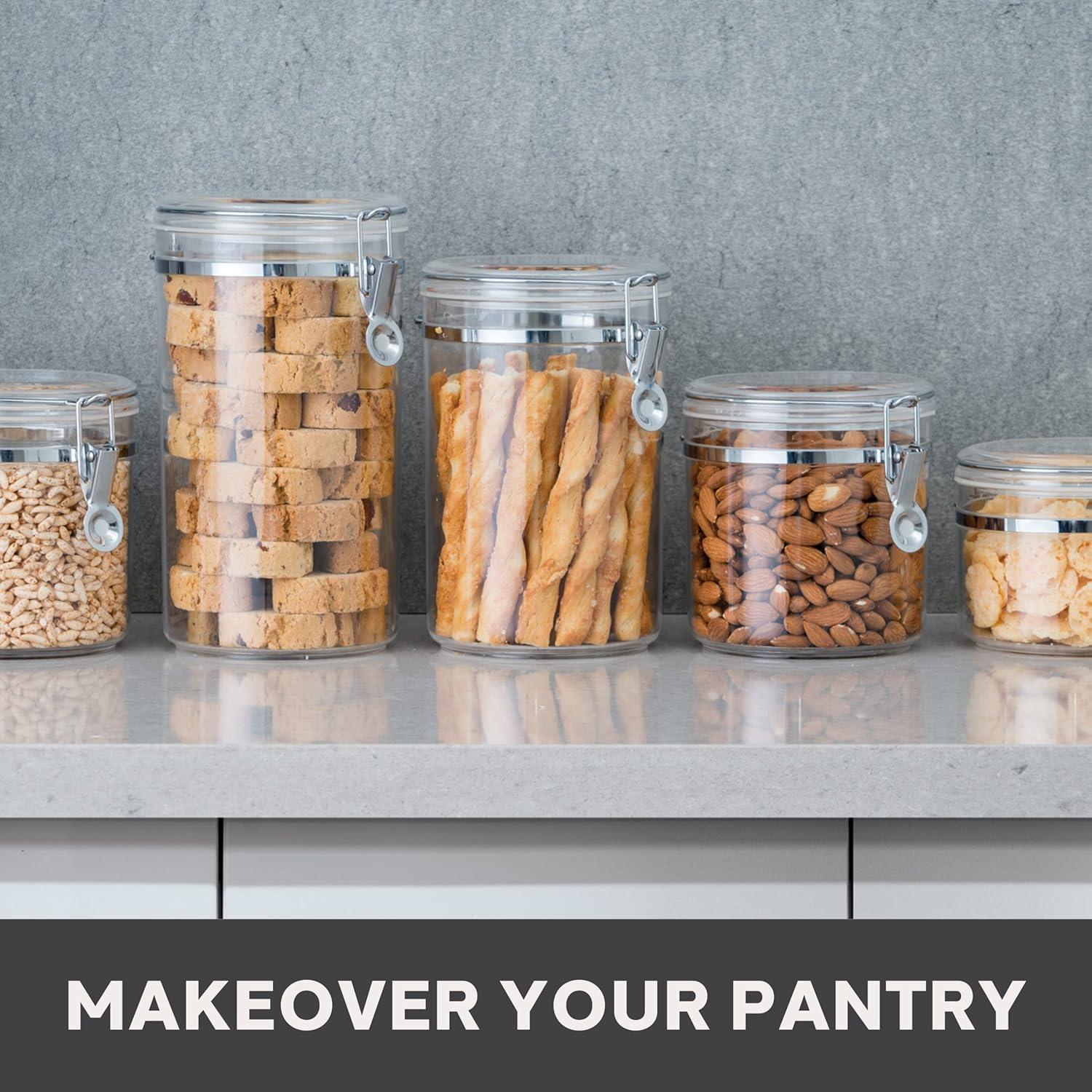imageOggi 4pc Clear Canister Set with Clamp Lids ampamp Spoons  Airtight Food Storage Containers Ideal for Kitchen ampamp Pantry Storage of Bulk Dry Food Including Flour Sugar Coffee Rice Tea Spices ampamp Herbs4Piece Value Set