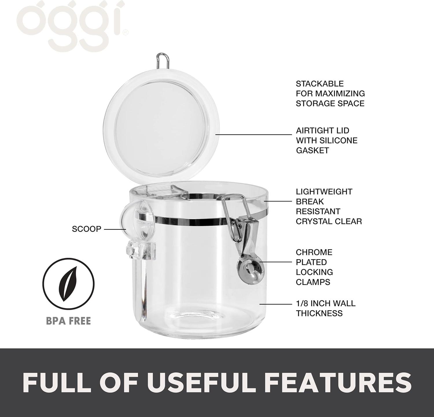 imageOggi 4pc Clear Canister Set with Clamp Lids ampamp Spoons  Airtight Food Storage Containers Ideal for Kitchen ampamp Pantry Storage of Bulk Dry Food Including Flour Sugar Coffee Rice Tea Spices ampamp Herbs4Piece Set