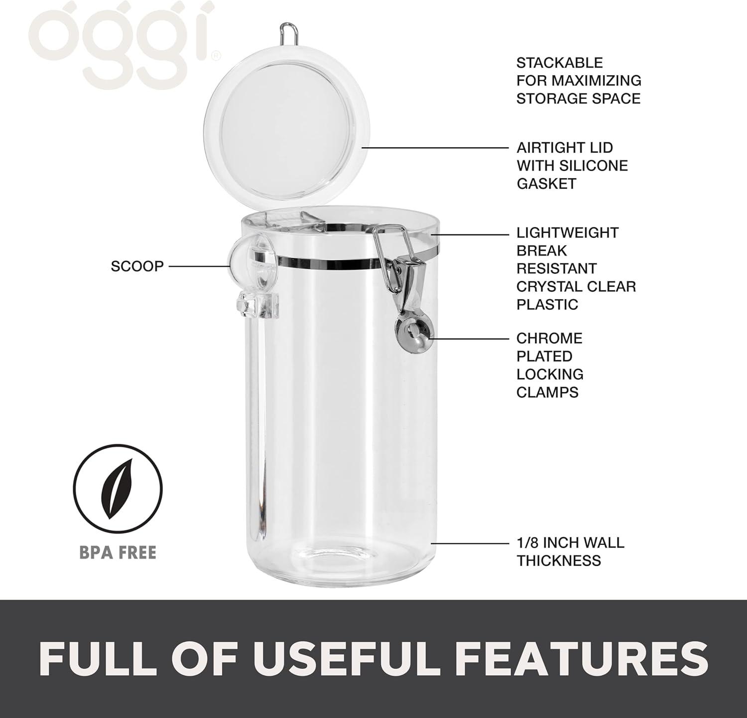 imageOggi 4pc Clear Canister Set with Clamp Lids ampamp Spoons  Airtight Food Storage Containers Ideal for Kitchen ampamp Pantry Storage of Bulk Dry Food Including Flour Sugar Coffee Rice Tea Spices ampamp Herbs5Piece Set