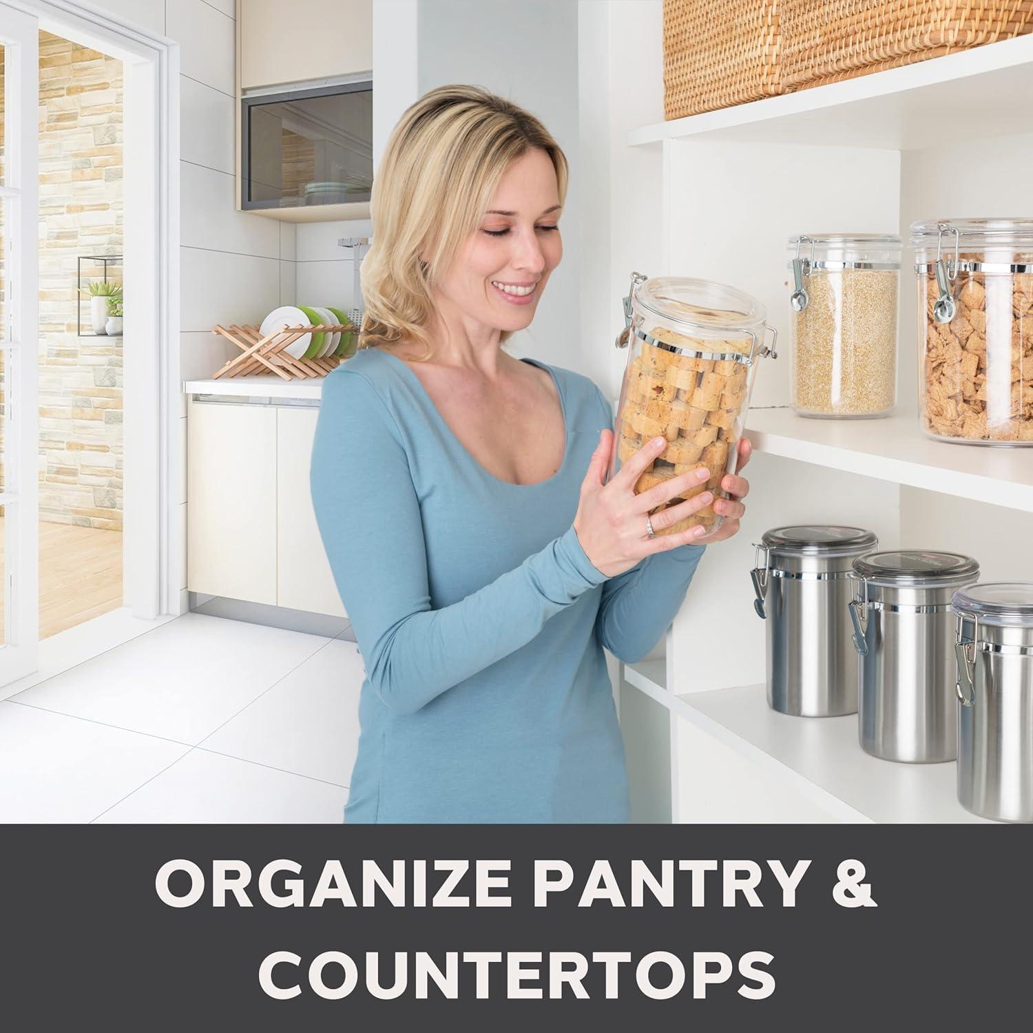 imageOggi 4pc Clear Canister Set with Clamp Lids ampamp Spoons  Airtight Food Storage Containers Ideal for Kitchen ampamp Pantry Storage of Bulk Dry Food Including Flour Sugar Coffee Rice Tea Spices ampamp Herbs4Piece Value Set
