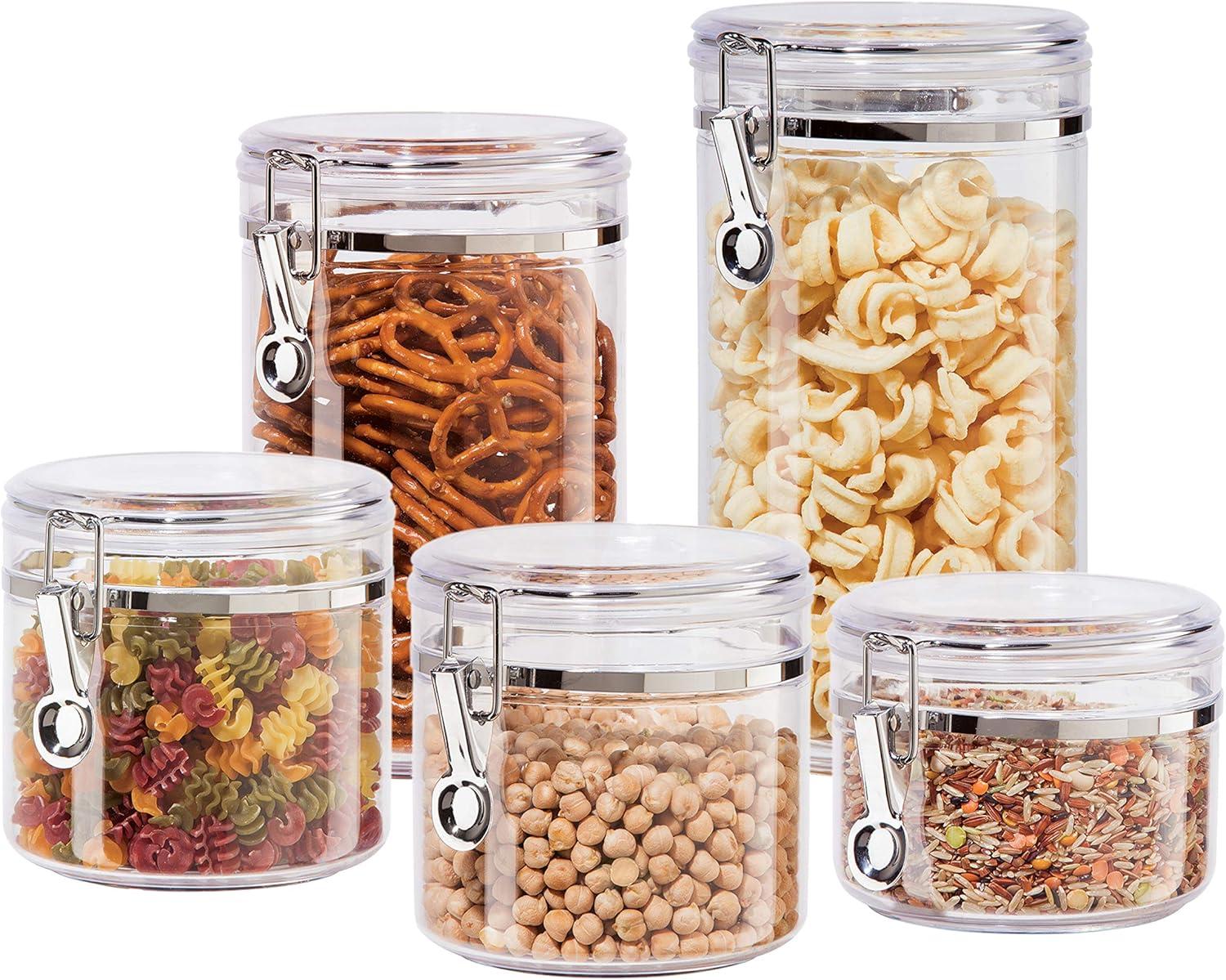 imageOggi 4pc Clear Canister Set with Clamp Lids ampamp Spoons  Airtight Food Storage Containers Ideal for Kitchen ampamp Pantry Storage of Bulk Dry Food Including Flour Sugar Coffee Rice Tea Spices ampamp Herbs5Piece Set