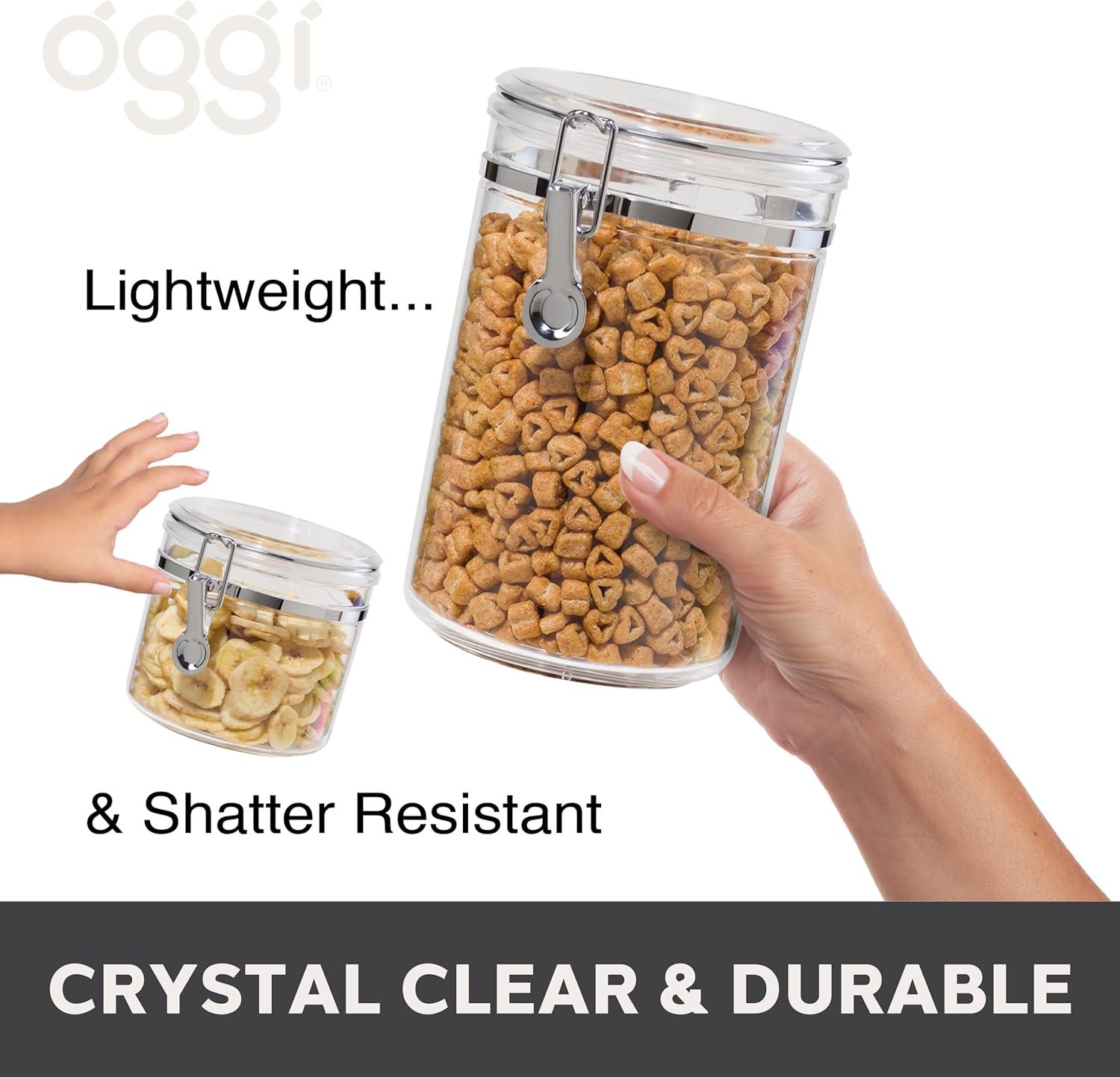 imageOggi 4pc Clear Canister Set with Clamp Lids ampamp Spoons  Airtight Food Storage Containers Ideal for Kitchen ampamp Pantry Storage of Bulk Dry Food Including Flour Sugar Coffee Rice Tea Spices ampamp Herbs4Piece Value Set