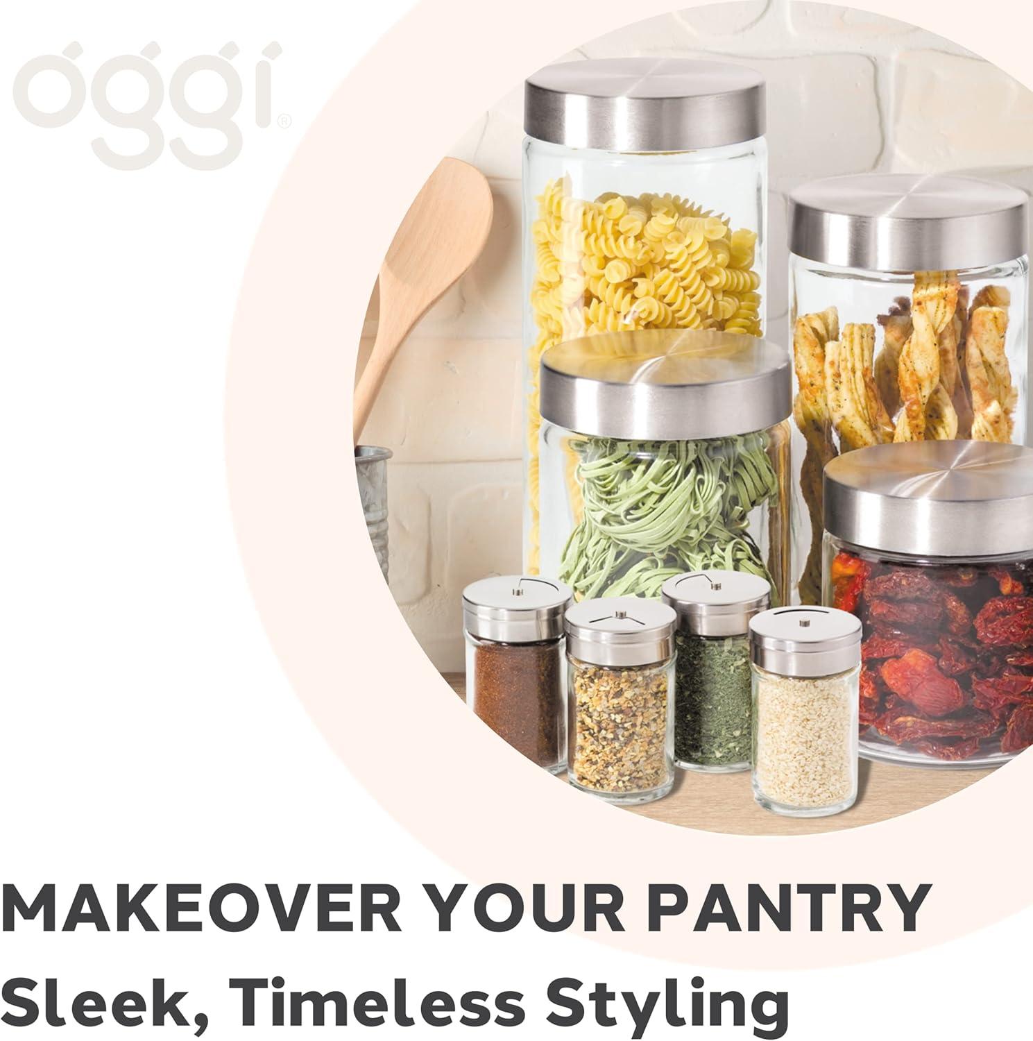 imageOggi 8 Piece Airtight Glass Storage Containers and Spice Jar Set  with 4 Glass Kitchen Canisters ampamp 4 Glass Spice Jars with Stainless Steel Lids  Sleek Kitchen Storage Pantry Storage Food Storag8Piece