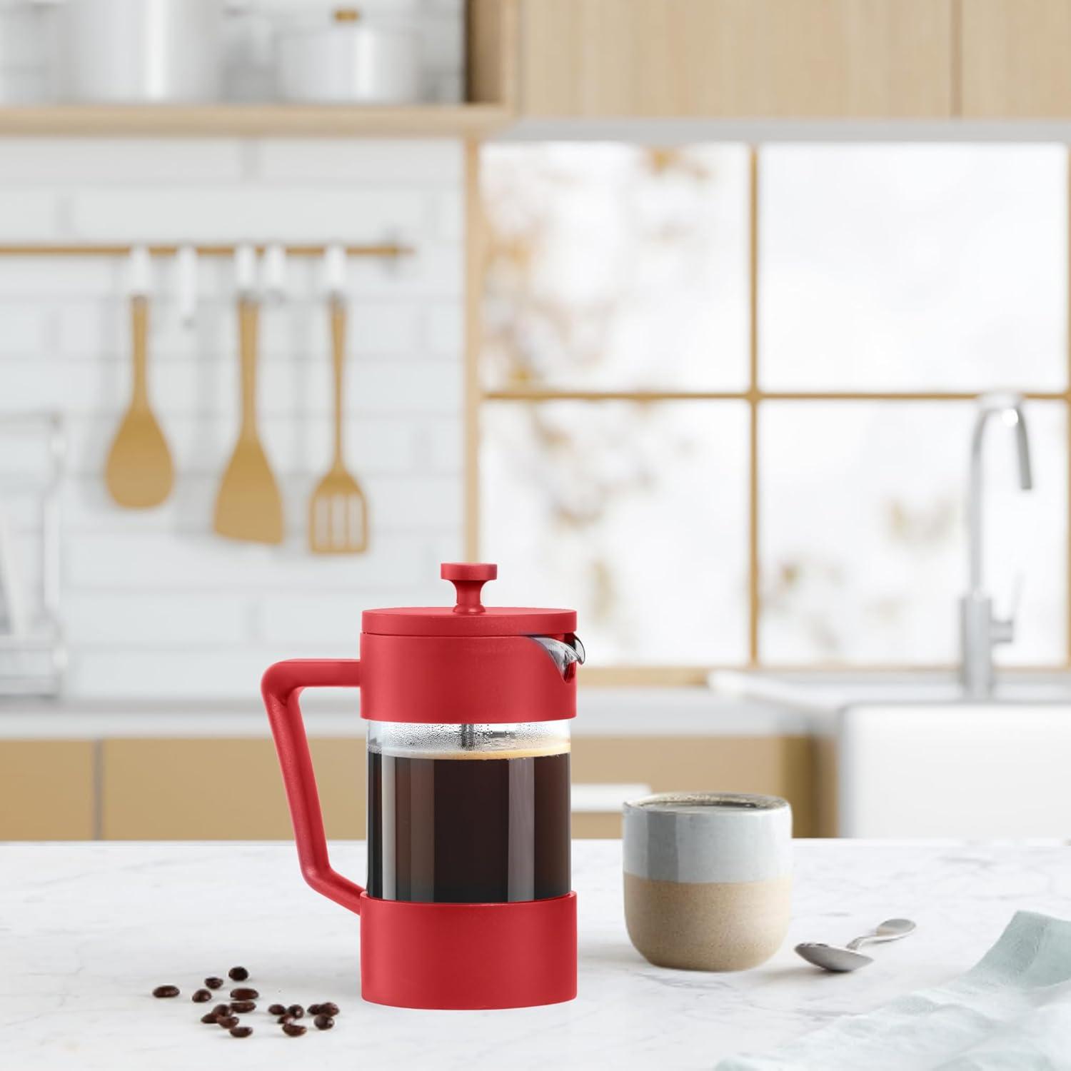 imageOggi Borosilicate Glass French Press Coffee Maker 20oz 5 Cup Capacity Coffee Press Single Serve Coffee Maker Stainless Steel Lid ampamp Plunger Make Great Coffee Gifts RedRed
