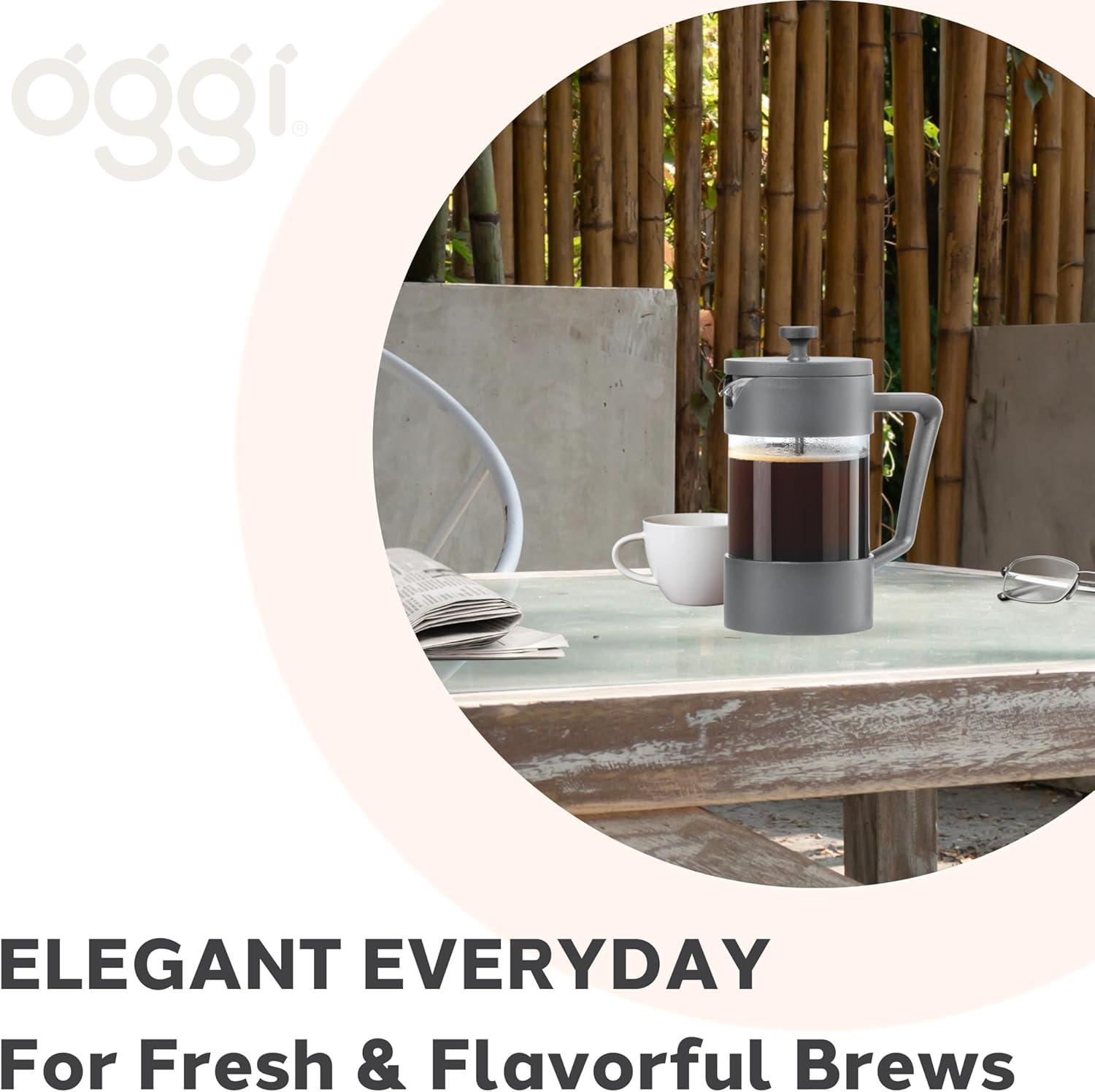 imageOggi Borosilicate Glass French Press Coffee Maker 20oz 5 Cup Capacity Coffee Press Single Serve Coffee Maker Stainless Steel Lid ampamp Plunger Make Great Coffee Gifts RedGray