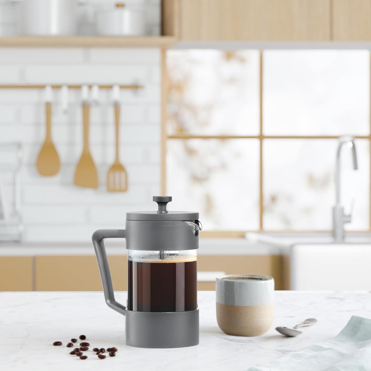 imageOggi Borosilicate Glass French Press Coffee Maker 20oz 5 Cup Capacity Coffee Press Single Serve Coffee Maker Stainless Steel Lid ampamp Plunger Make Great Coffee Gifts RedGray