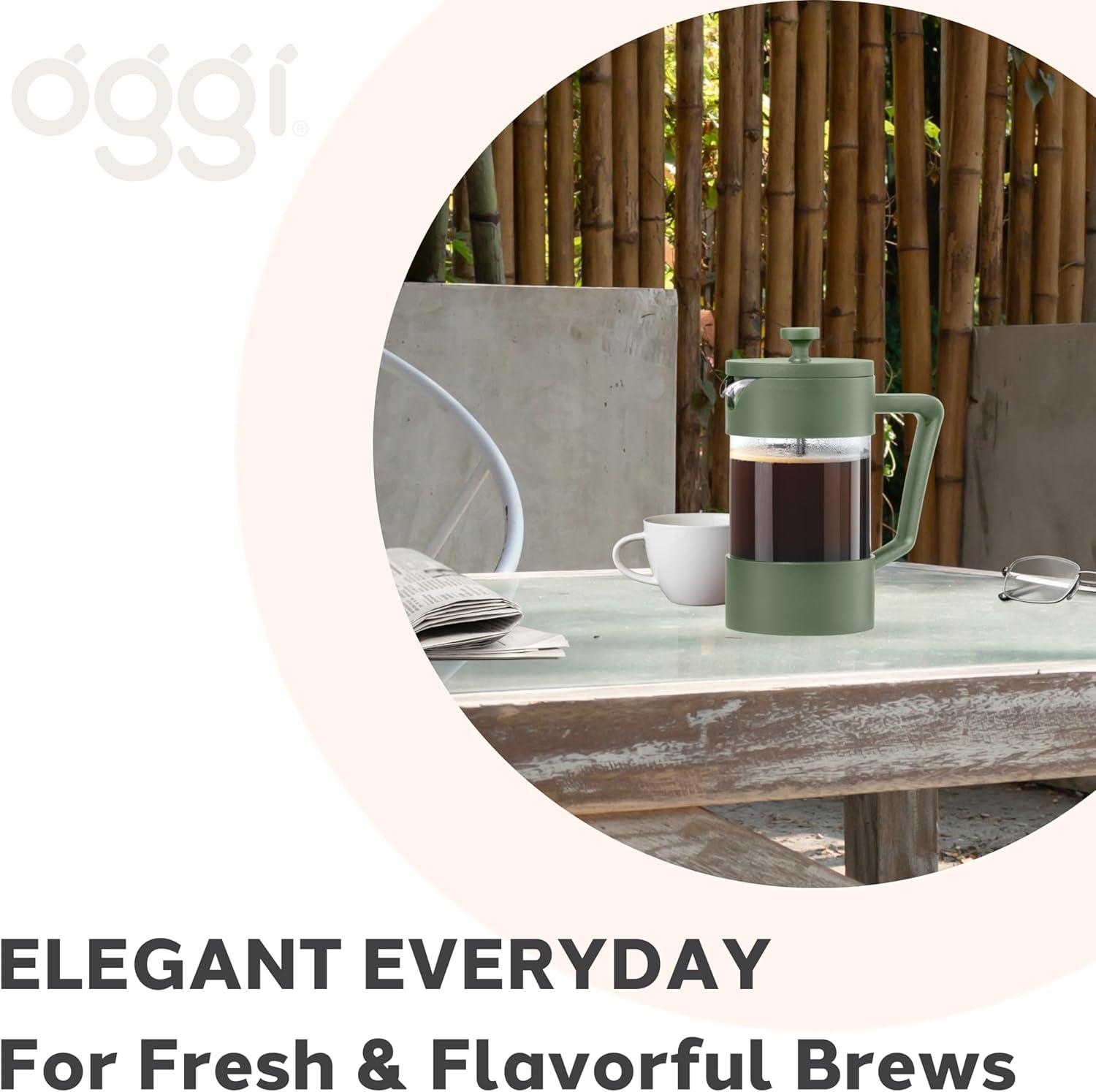 imageOggi Borosilicate Glass French Press Coffee Maker 20oz 5 Cup Capacity Coffee Press Single Serve Coffee Maker Stainless Steel Lid ampamp Plunger Make Great Coffee Gifts RedGreen
