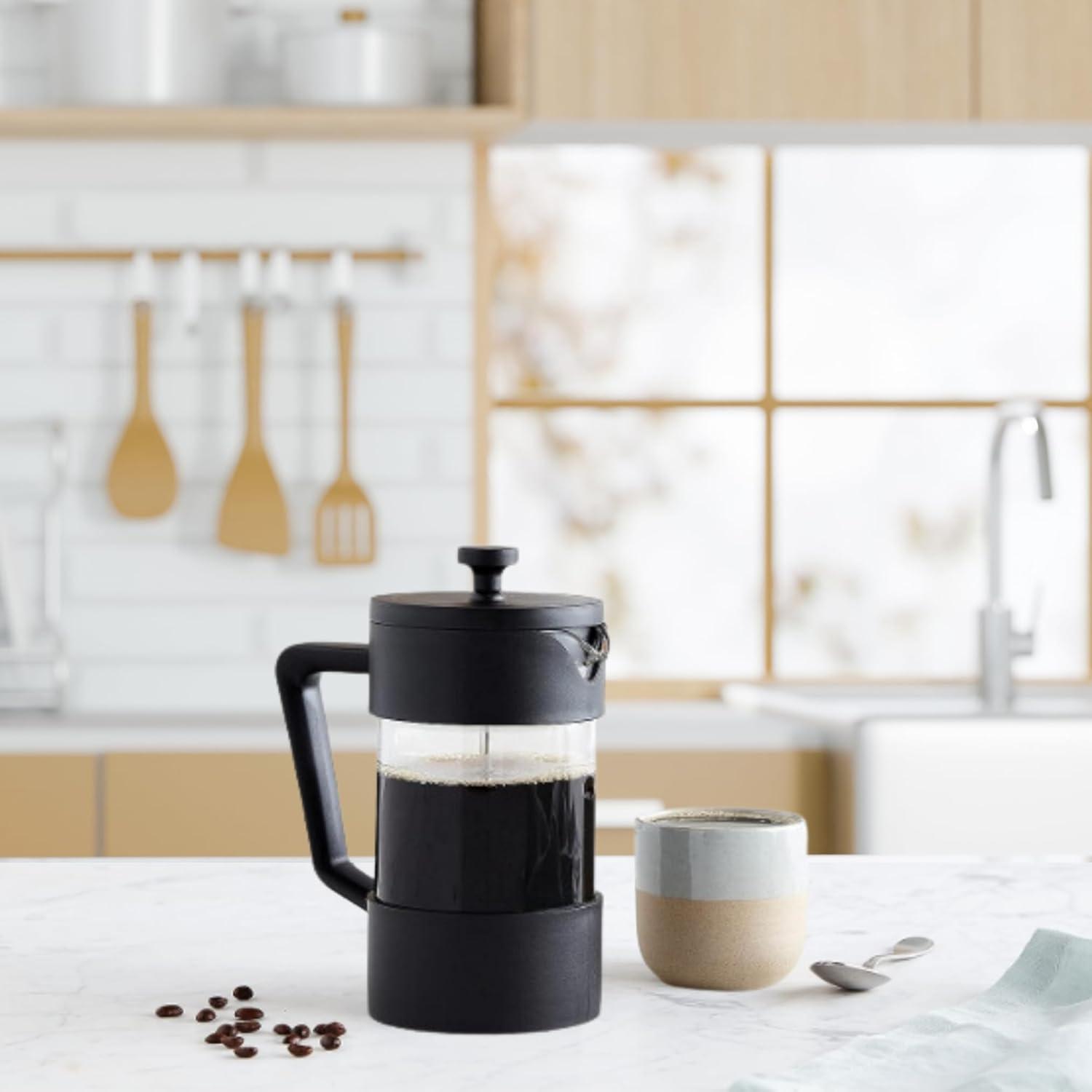 imageOggi Borosilicate Glass French Press Coffee Maker 20oz 5 Cup Capacity Coffee Press Single Serve Coffee Maker Stainless Steel Lid ampamp Plunger Make Great Coffee Gifts RedBlack