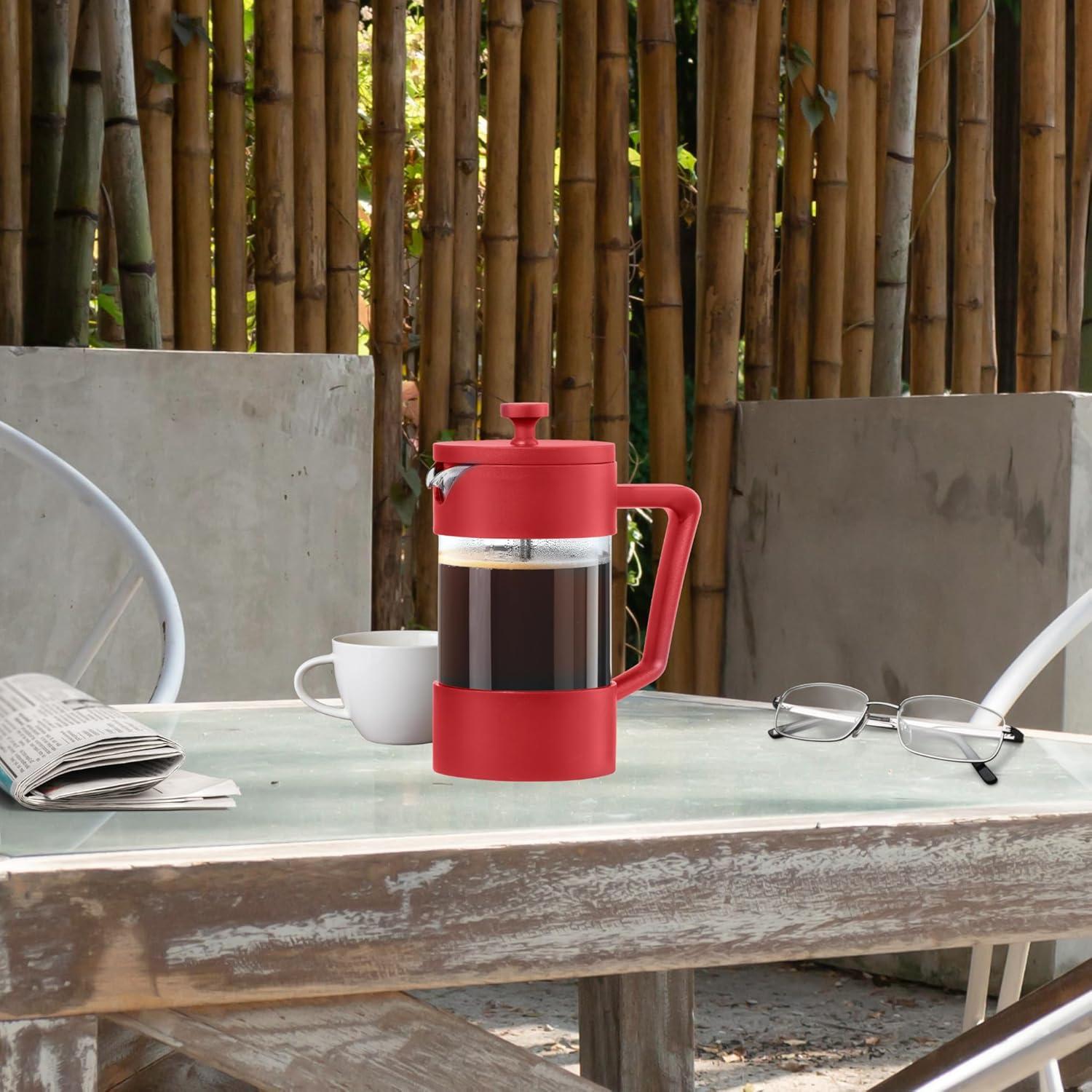 imageOggi Borosilicate Glass French Press Coffee Maker 20oz 5 Cup Capacity Coffee Press Single Serve Coffee Maker Stainless Steel Lid ampamp Plunger Make Great Coffee Gifts RedRed