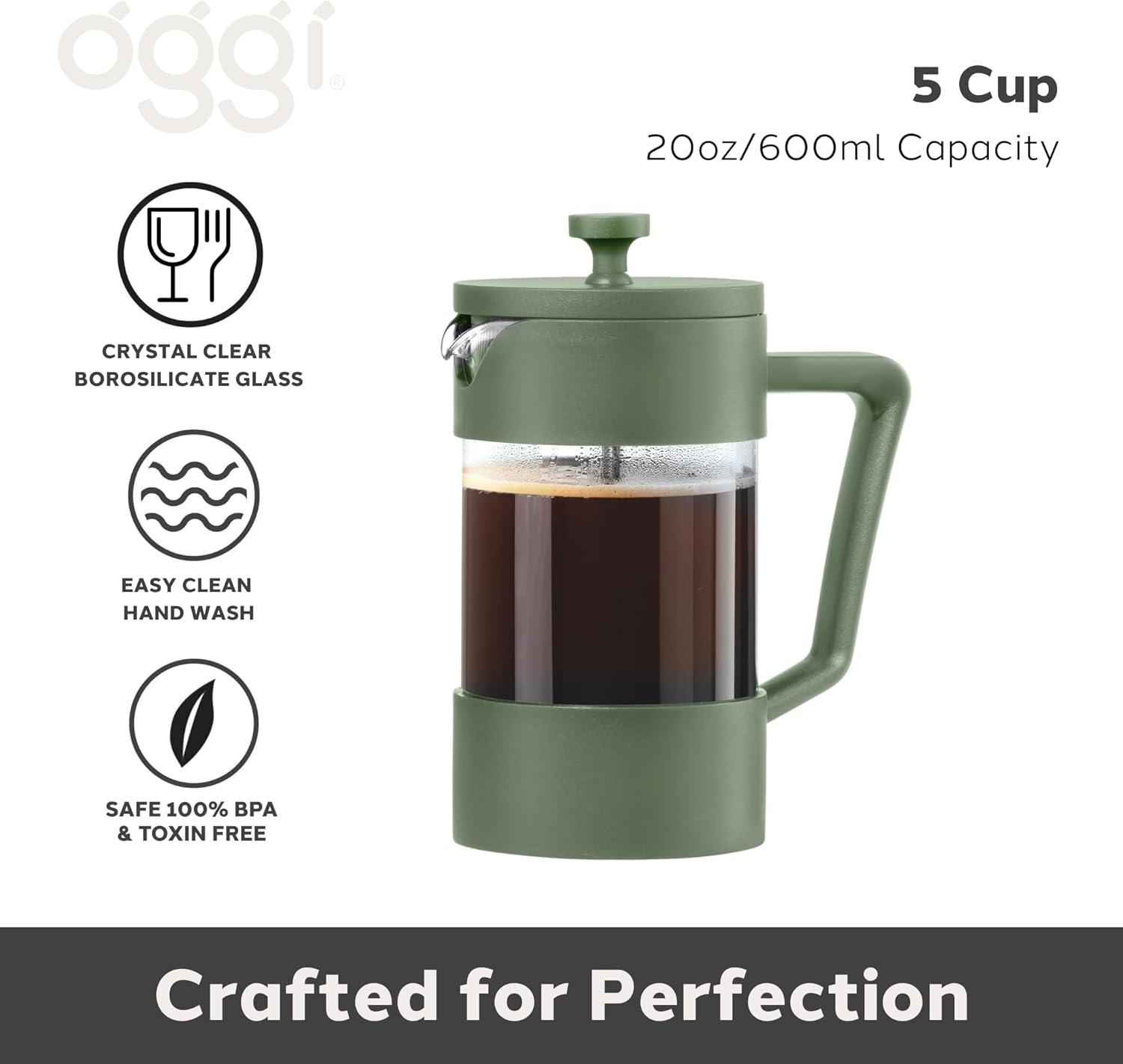 imageOggi Borosilicate Glass French Press Coffee Maker 20oz 5 Cup Capacity Coffee Press Single Serve Coffee Maker Stainless Steel Lid ampamp Plunger Make Great Coffee Gifts RedGreen