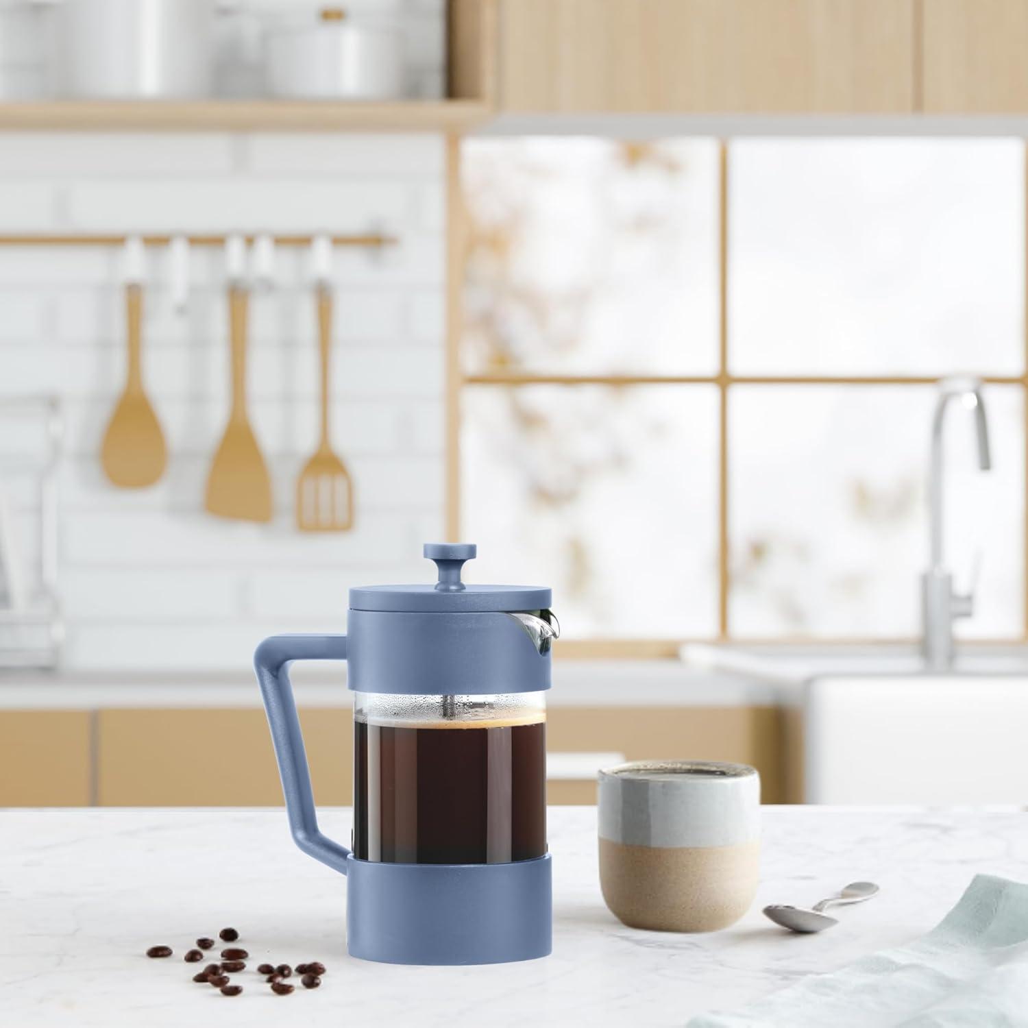 imageOggi Borosilicate Glass French Press Coffee Maker 20oz 5 Cup Capacity Coffee Press Single Serve Coffee Maker Stainless Steel Lid ampamp Plunger Make Great Coffee Gifts RedBlue