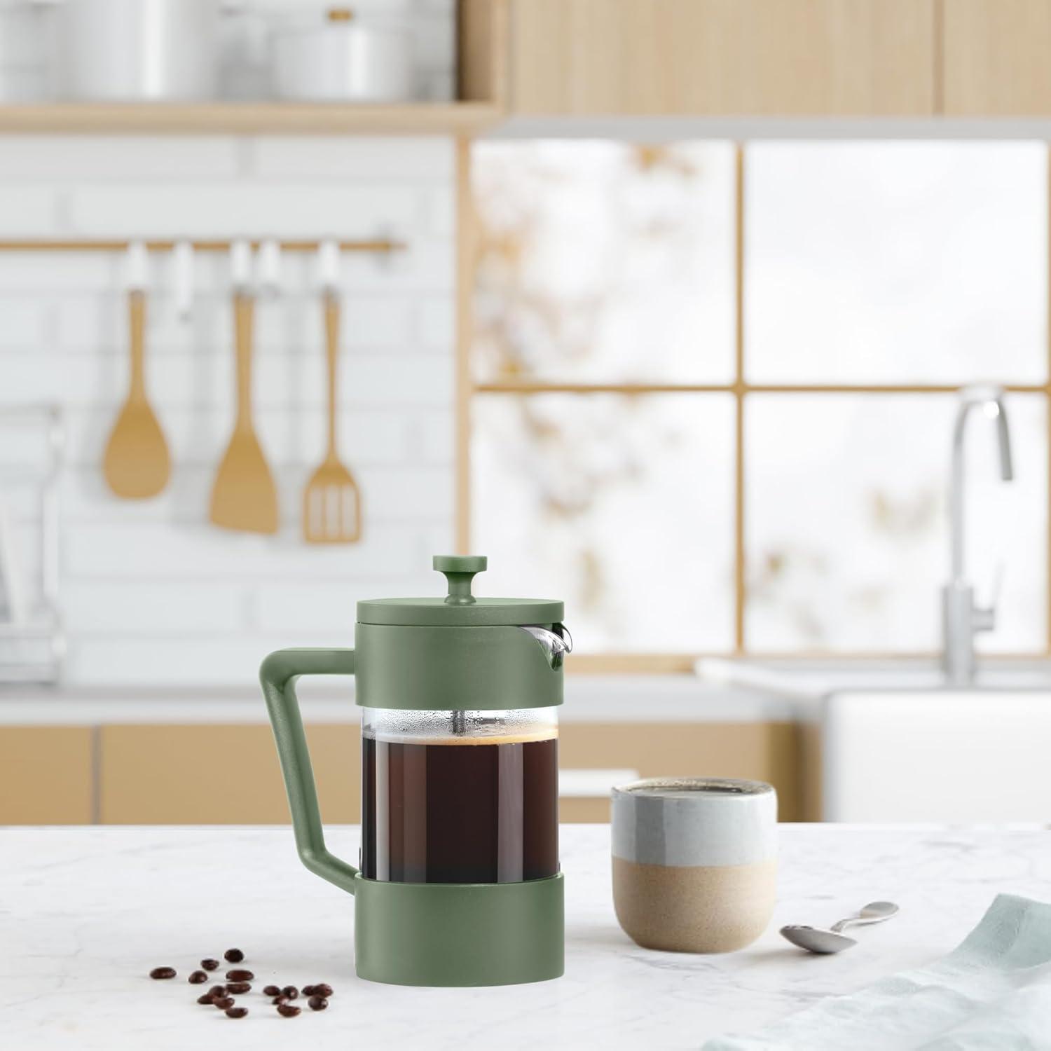 imageOggi Borosilicate Glass French Press Coffee Maker 20oz 5 Cup Capacity Coffee Press Single Serve Coffee Maker Stainless Steel Lid ampamp Plunger Make Great Coffee Gifts RedGreen