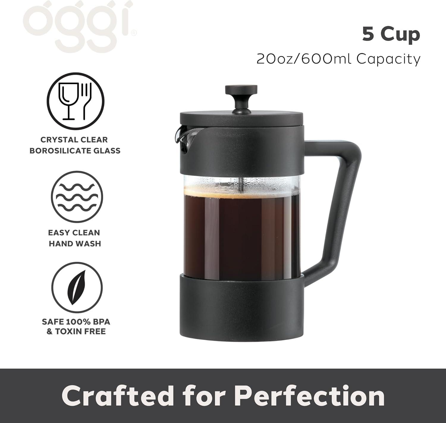 imageOggi Borosilicate Glass French Press Coffee Maker 20oz 5 Cup Capacity Coffee Press Single Serve Coffee Maker Stainless Steel Lid ampamp Plunger Make Great Coffee Gifts RedBlack