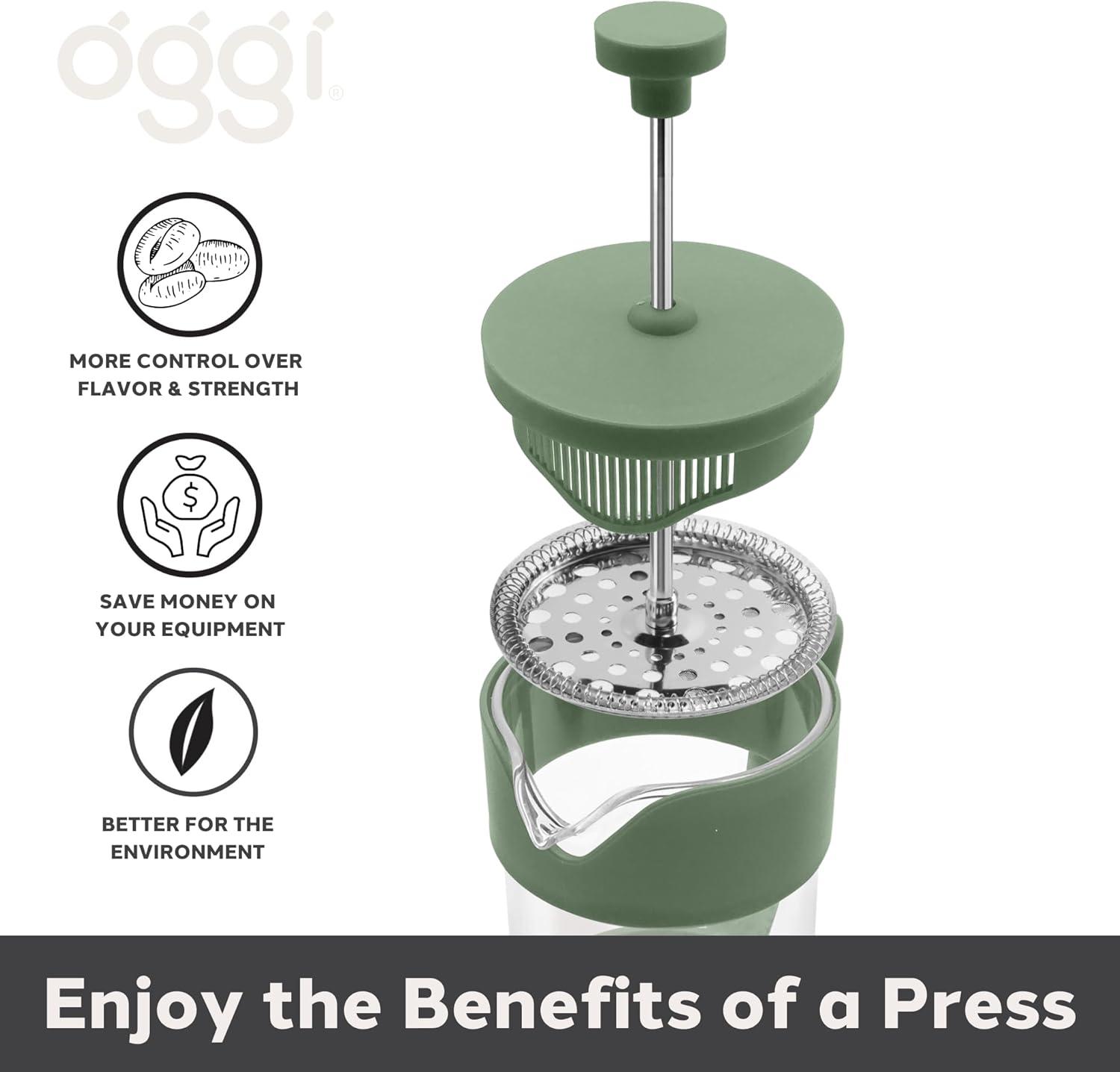 imageOggi Borosilicate Glass French Press Coffee Maker 20oz 5 Cup Capacity Coffee Press Single Serve Coffee Maker Stainless Steel Lid ampamp Plunger Make Great Coffee Gifts RedGreen