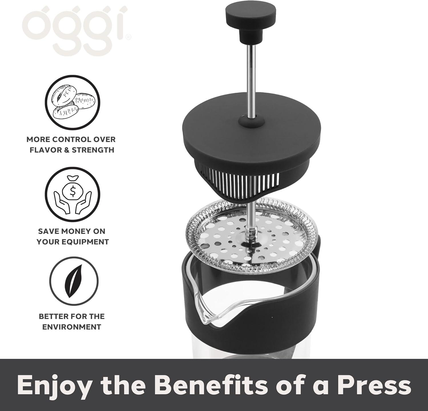 imageOggi Borosilicate Glass French Press Coffee Maker 20oz 5 Cup Capacity Coffee Press Single Serve Coffee Maker Stainless Steel Lid ampamp Plunger Make Great Coffee Gifts RedBlack