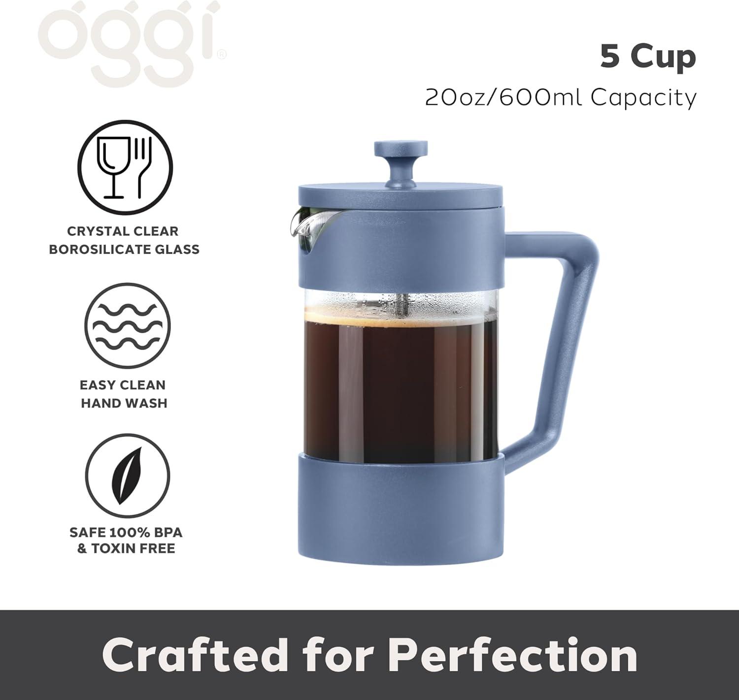 imageOggi Borosilicate Glass French Press Coffee Maker 20oz 5 Cup Capacity Coffee Press Single Serve Coffee Maker Stainless Steel Lid ampamp Plunger Make Great Coffee Gifts RedBlue