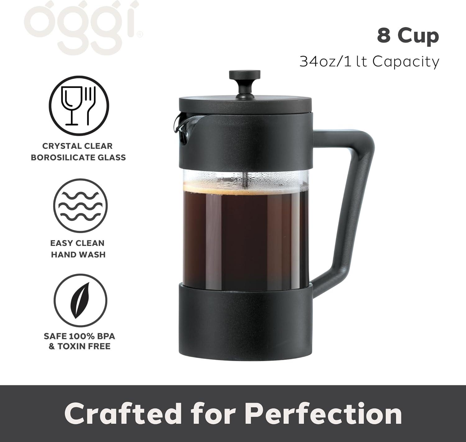 imageOggi Borosilicate Glass French Press Coffee Maker 20oz 5 Cup Capacity Coffee Press Single Serve Coffee Maker Stainless Steel Lid ampamp Plunger Make Great Coffee Gifts RedBlack