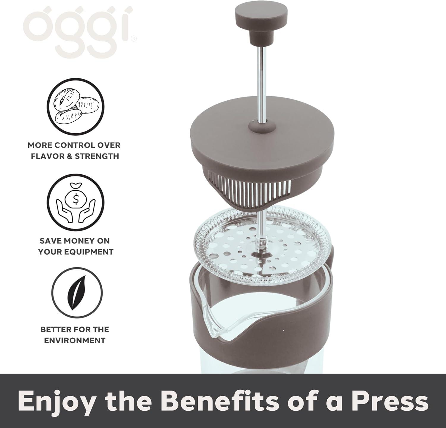 imageOggi Borosilicate Glass French Press Coffee Maker 20oz 5 Cup Capacity Coffee Press Single Serve Coffee Maker Stainless Steel Lid ampamp Plunger Make Great Coffee Gifts RedGray