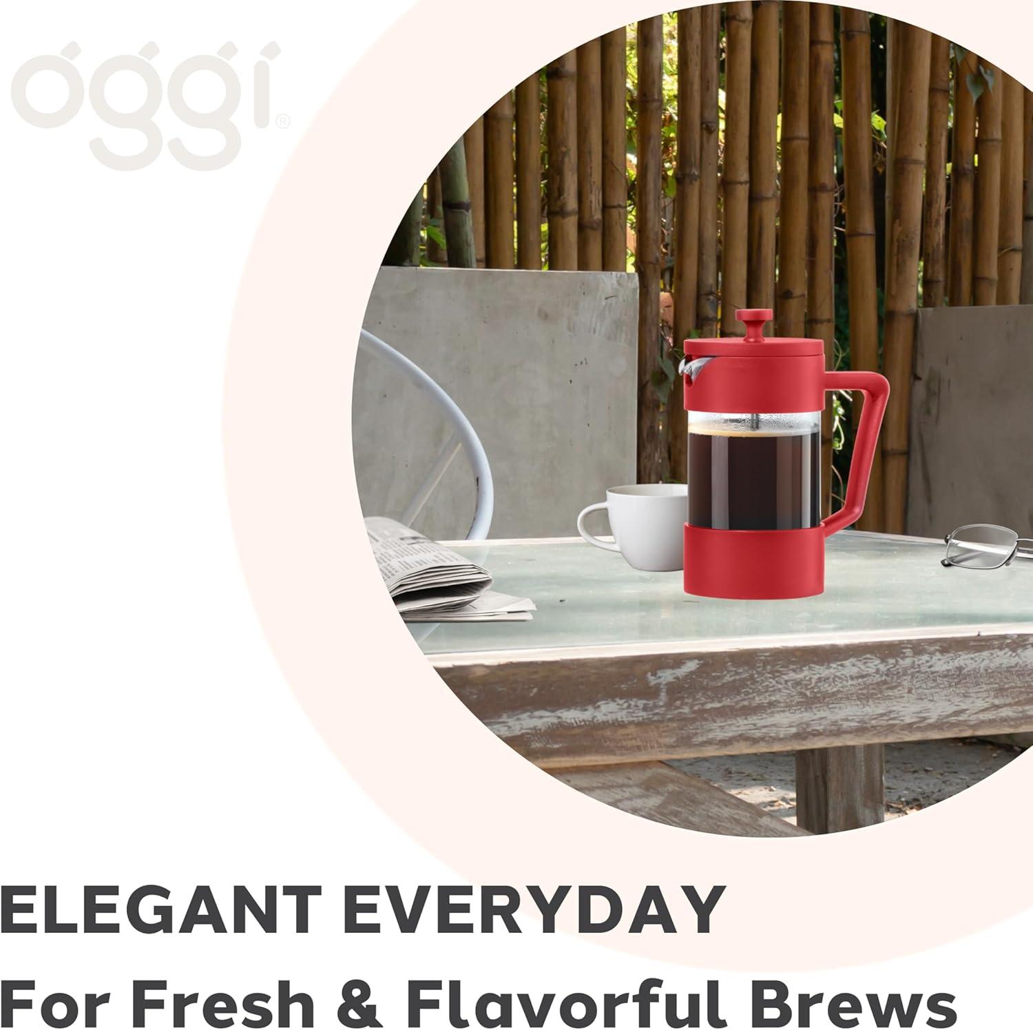 imageOggi Borosilicate Glass French Press Coffee Maker 20oz 5 Cup Capacity Coffee Press Single Serve Coffee Maker Stainless Steel Lid ampamp Plunger Make Great Coffee Gifts RedRed