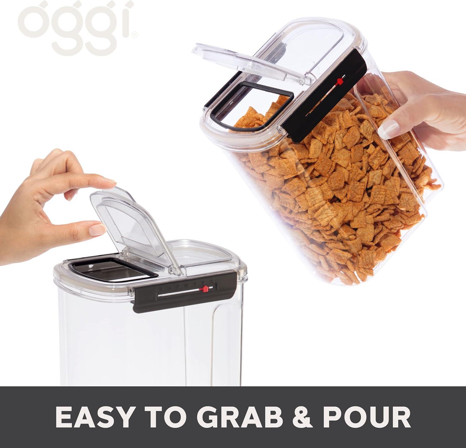 imageOggi Easi Grip 57oz Moisture Proof Storage Container Ultra Clear BPAFree Sealable Canister Flip Open Pouring Lid Date Reminder Slider on Clip Ideal Cereal Dispenser 57oz  17lt128Ounce