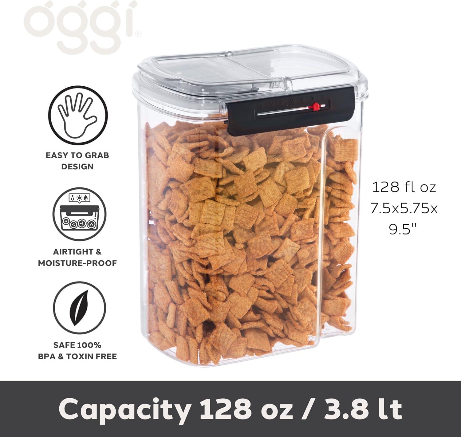 imageOggi Easi Grip 57oz Moisture Proof Storage Container Ultra Clear BPAFree Sealable Canister Flip Open Pouring Lid Date Reminder Slider on Clip Ideal Cereal Dispenser 57oz  17lt60Ounce