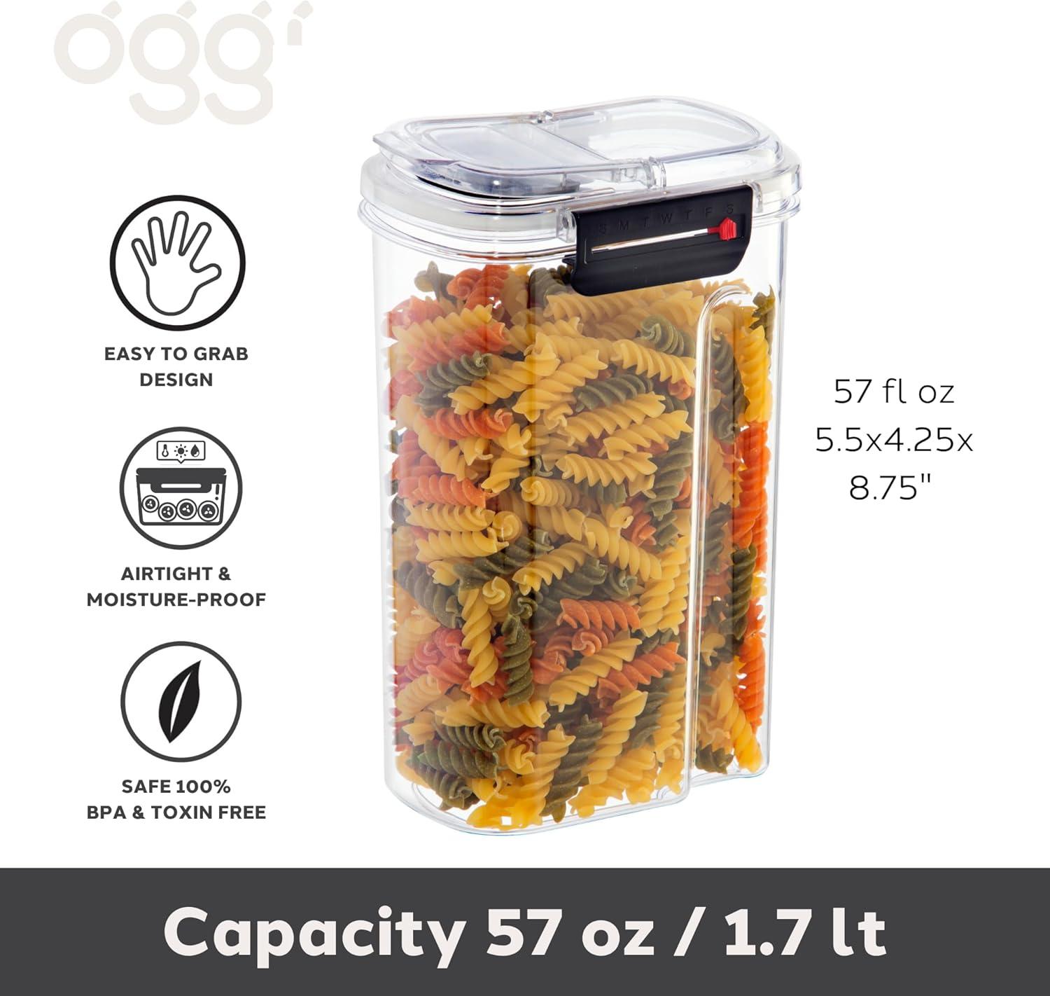 imageOggi Easi Grip 57oz Moisture Proof Storage Container Ultra Clear BPAFree Sealable Canister Flip Open Pouring Lid Date Reminder Slider on Clip Ideal Cereal Dispenser 57oz  17lt57Ounce