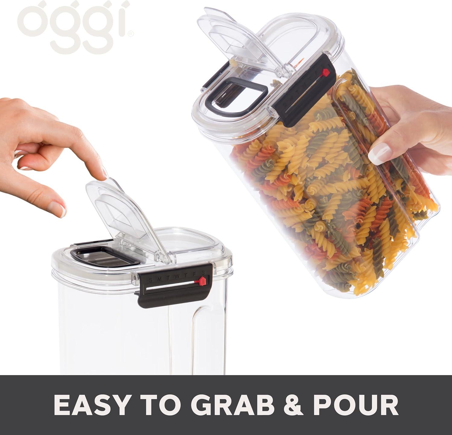 imageOggi Easi Grip 57oz Moisture Proof Storage Container Ultra Clear BPAFree Sealable Canister Flip Open Pouring Lid Date Reminder Slider on Clip Ideal Cereal Dispenser 57oz  17lt57Ounce