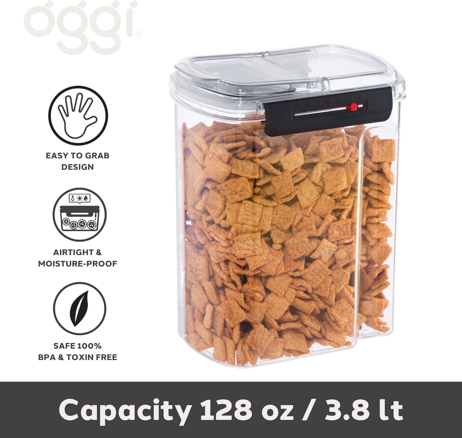 imageOggi Easi Grip 57oz Moisture Proof Storage Container Ultra Clear BPAFree Sealable Canister Flip Open Pouring Lid Date Reminder Slider on Clip Ideal Cereal Dispenser 57oz  17lt128Ounce