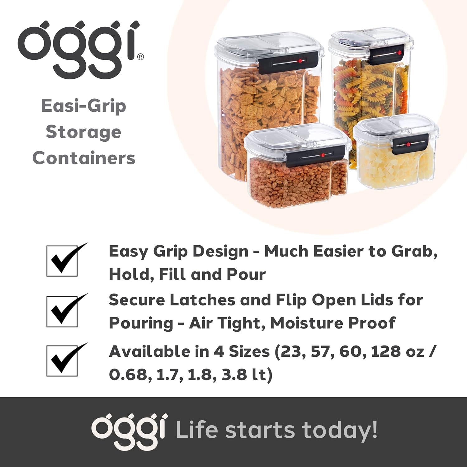 imageOggi Easi Grip 57oz Moisture Proof Storage Container Ultra Clear BPAFree Sealable Canister Flip Open Pouring Lid Date Reminder Slider on Clip Ideal Cereal Dispenser 57oz  17lt23Ounce