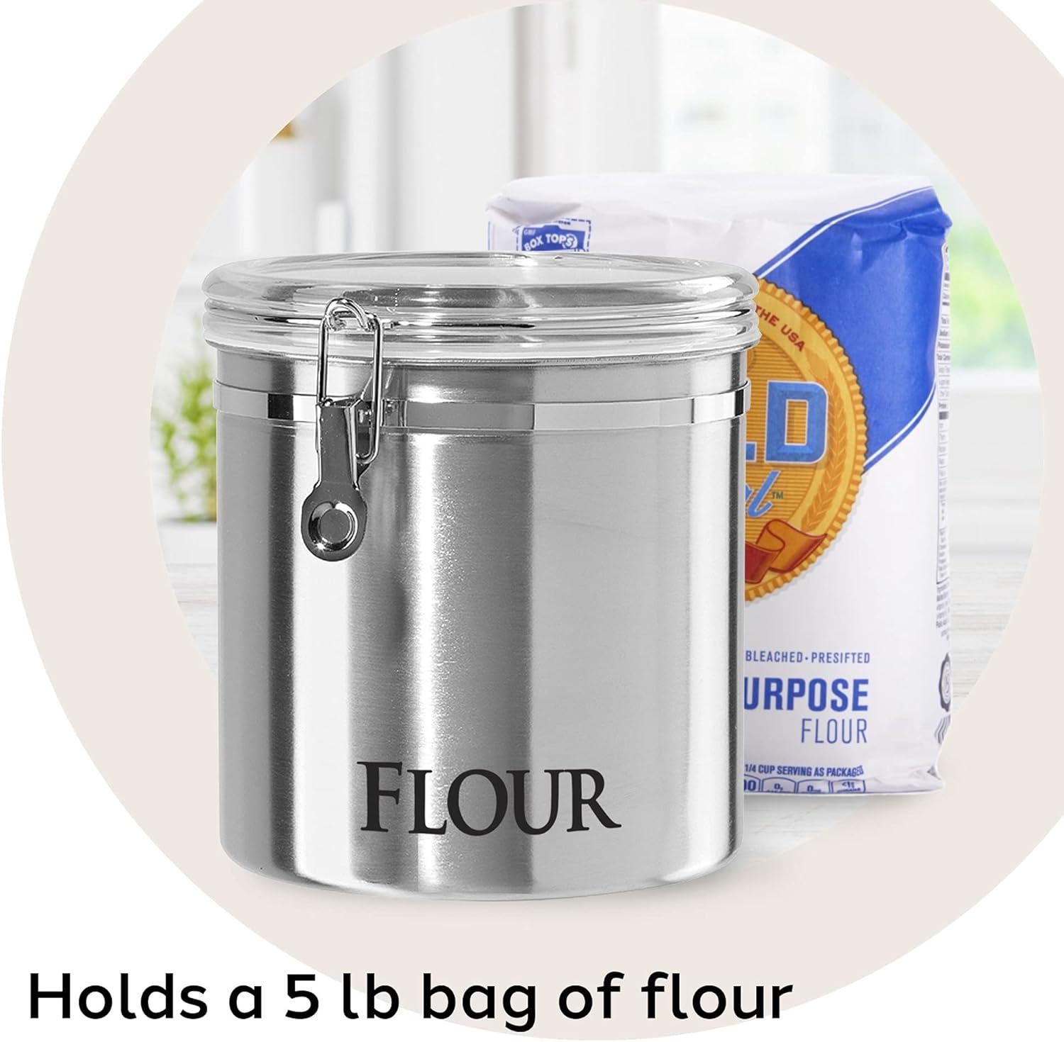 imageOggi Jumbo 8quot Stainless Steel Flour Clamp Canister  Airtight Food Storage Container Ideal for Kitchen ampamp Pantry Storage of Flour or other Bulk Dry Foods8InchFlour