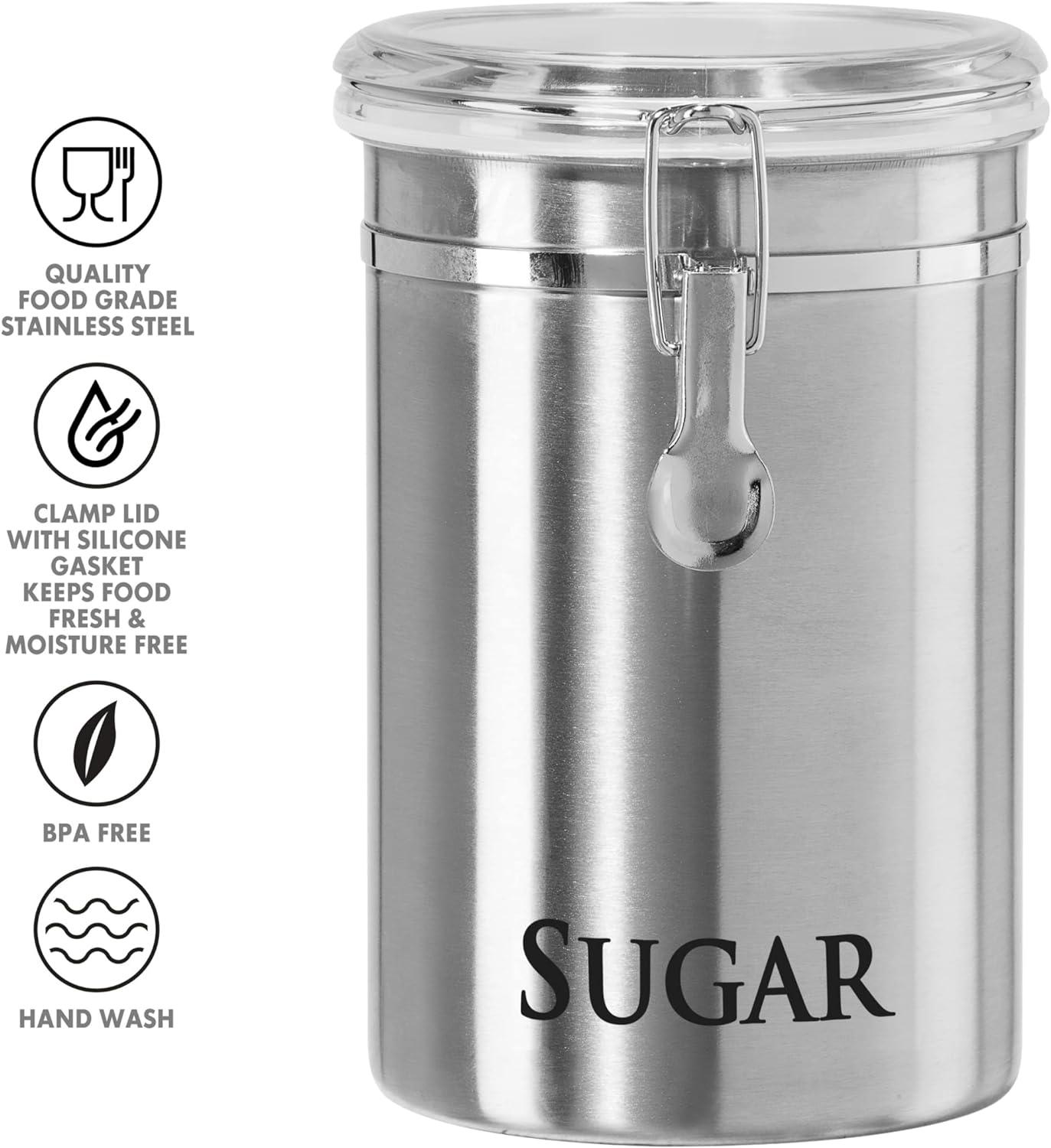 imageOggi Jumbo 8quot Stainless Steel Flour Clamp Canister  Airtight Food Storage Container Ideal for Kitchen ampamp Pantry Storage of Flour or other Bulk Dry Foods8InchFlour