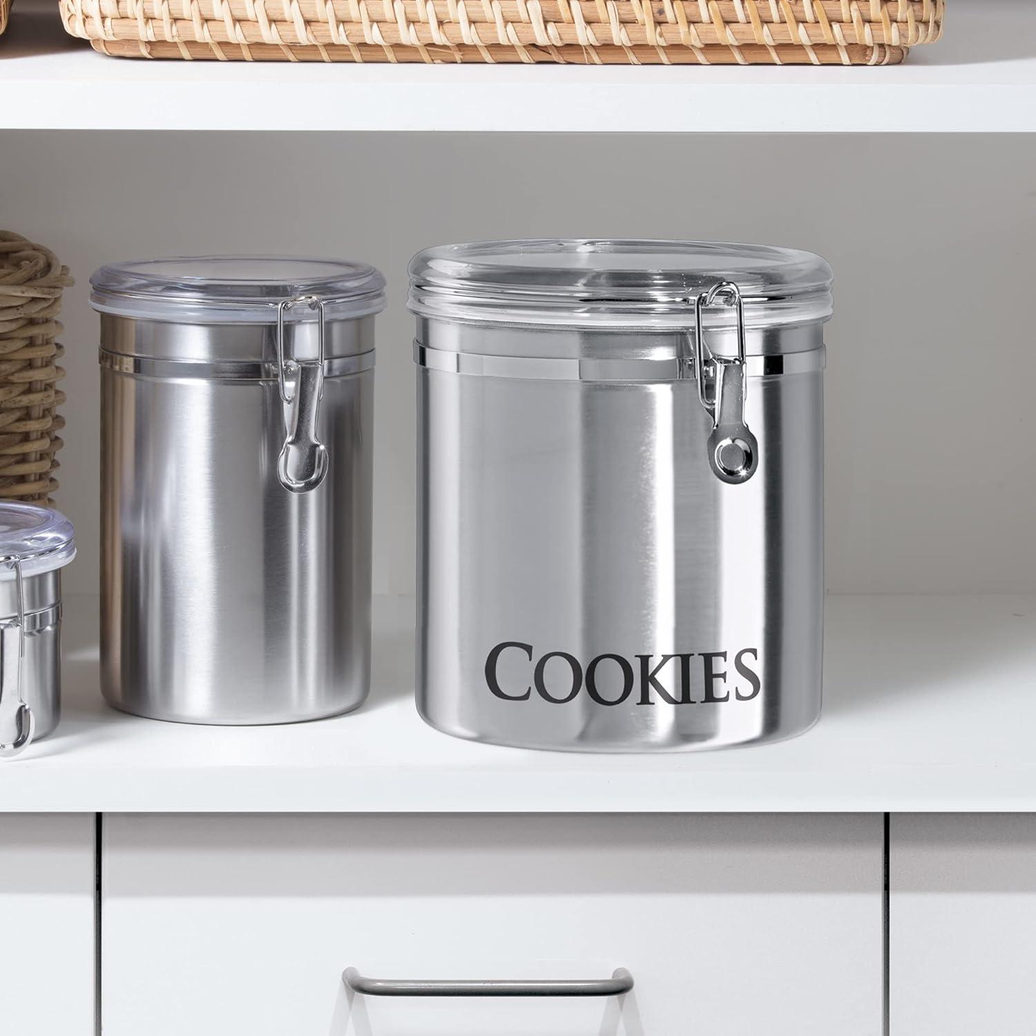 imageOggi Jumbo 8quot Stainless Steel Flour Clamp Canister  Airtight Food Storage Container Ideal for Kitchen ampamp Pantry Storage of Flour or other Bulk Dry Foods8InchCookies
