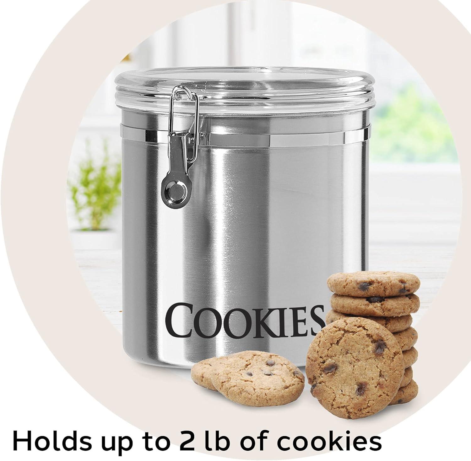 imageOggi Jumbo 8quot Stainless Steel Flour Clamp Canister  Airtight Food Storage Container Ideal for Kitchen ampamp Pantry Storage of Flour or other Bulk Dry Foods8InchCookies