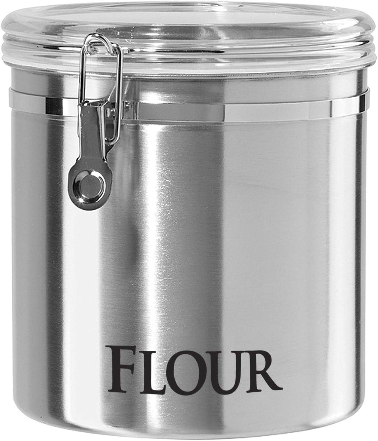imageOggi Jumbo 8quot Stainless Steel Flour Clamp Canister  Airtight Food Storage Container Ideal for Kitchen ampamp Pantry Storage of Flour or other Bulk Dry Foods8InchFlour