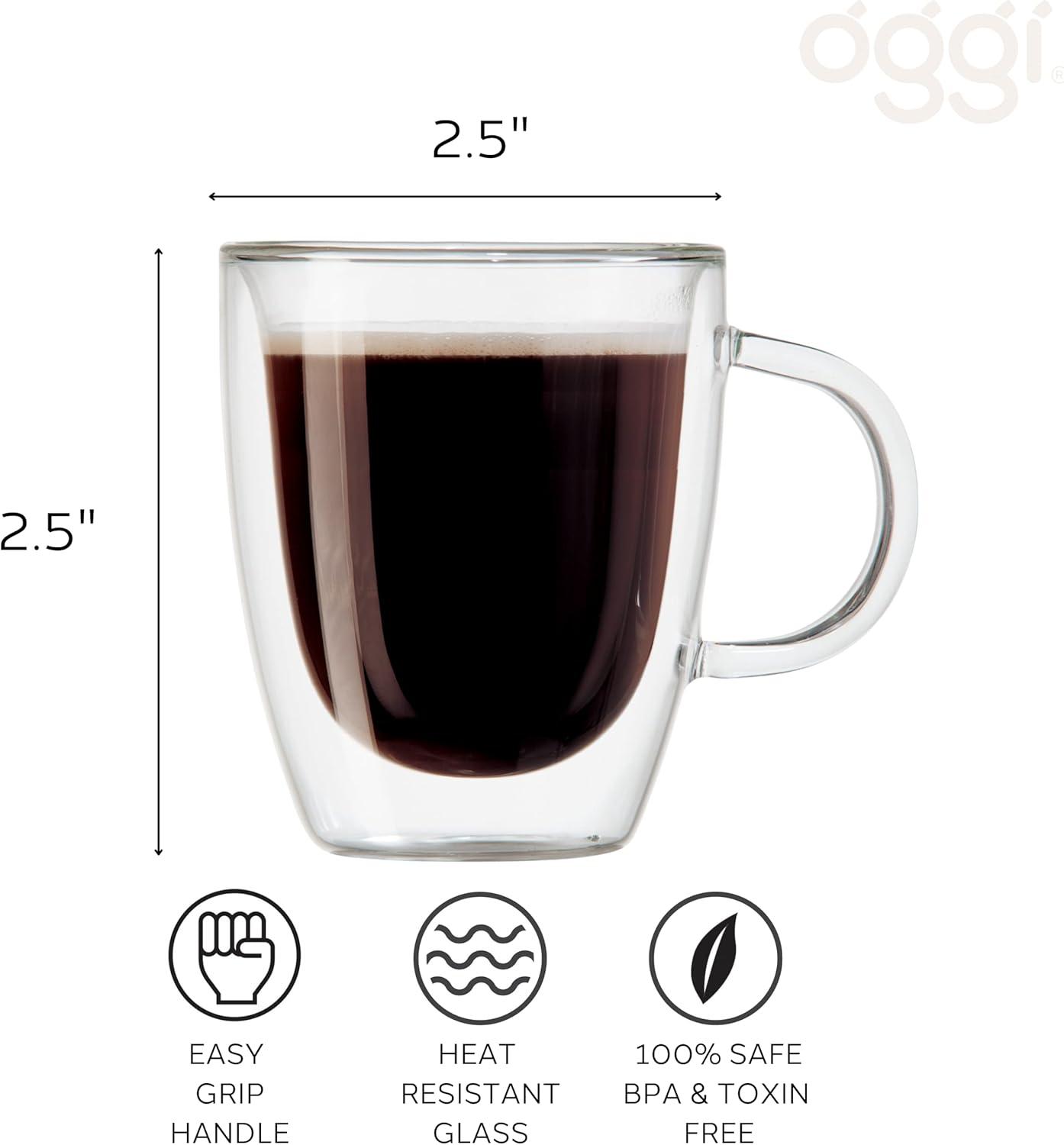 imageOggi Set of 2 Double Wall Glass Coffee Cups  16oz Ultra Clear Borosilicate Glass Insulated Coffee Cup Set Tea Cup Set Cappuccino Cup Set Latte Cup SetClear