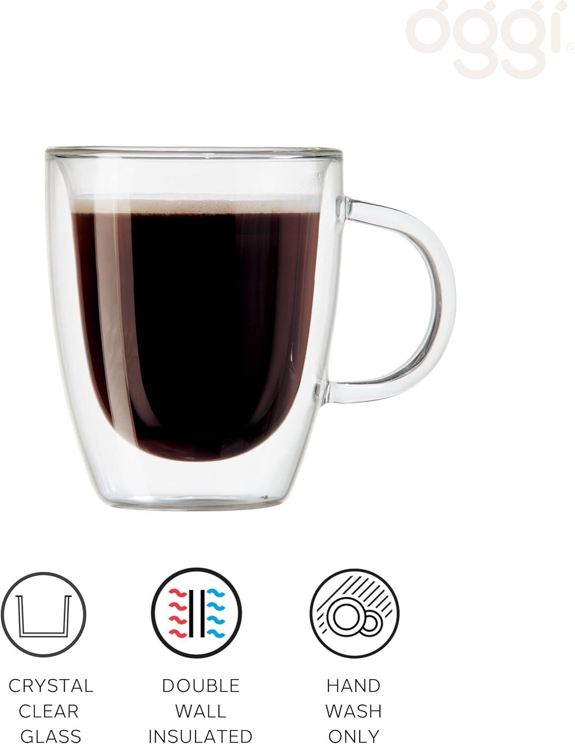 imageOggi Set of 2 Double Wall Glass Coffee Cups  16oz Ultra Clear Borosilicate Glass Insulated Coffee Cup Set Tea Cup Set Cappuccino Cup Set Latte Cup SetClear