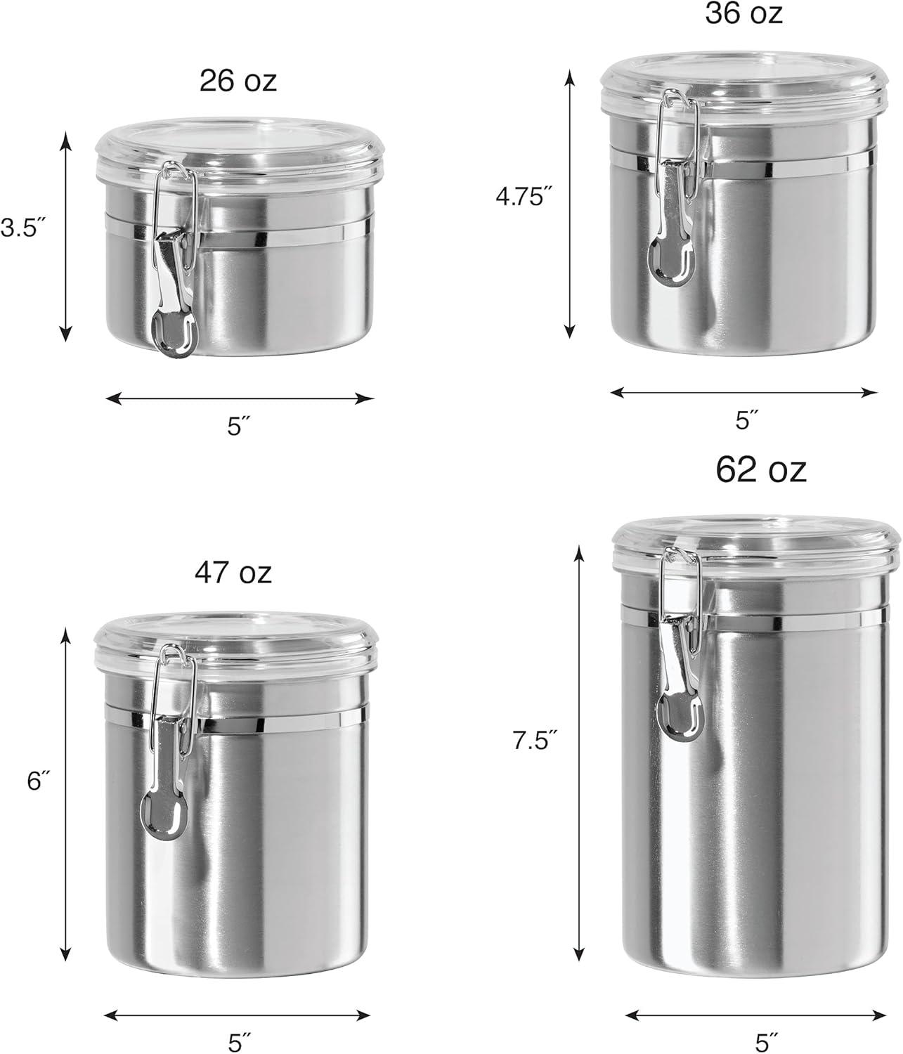 imageOggi Set of 4 Stainless Steel Kitchen Canisters  Airtight Clamp Lid Clear SeeThru Top  Ideal for Kitchen Storage Food Storage Pantry Storage  Includes 1 each 26oz 36oz 47oz 62oz4pc New