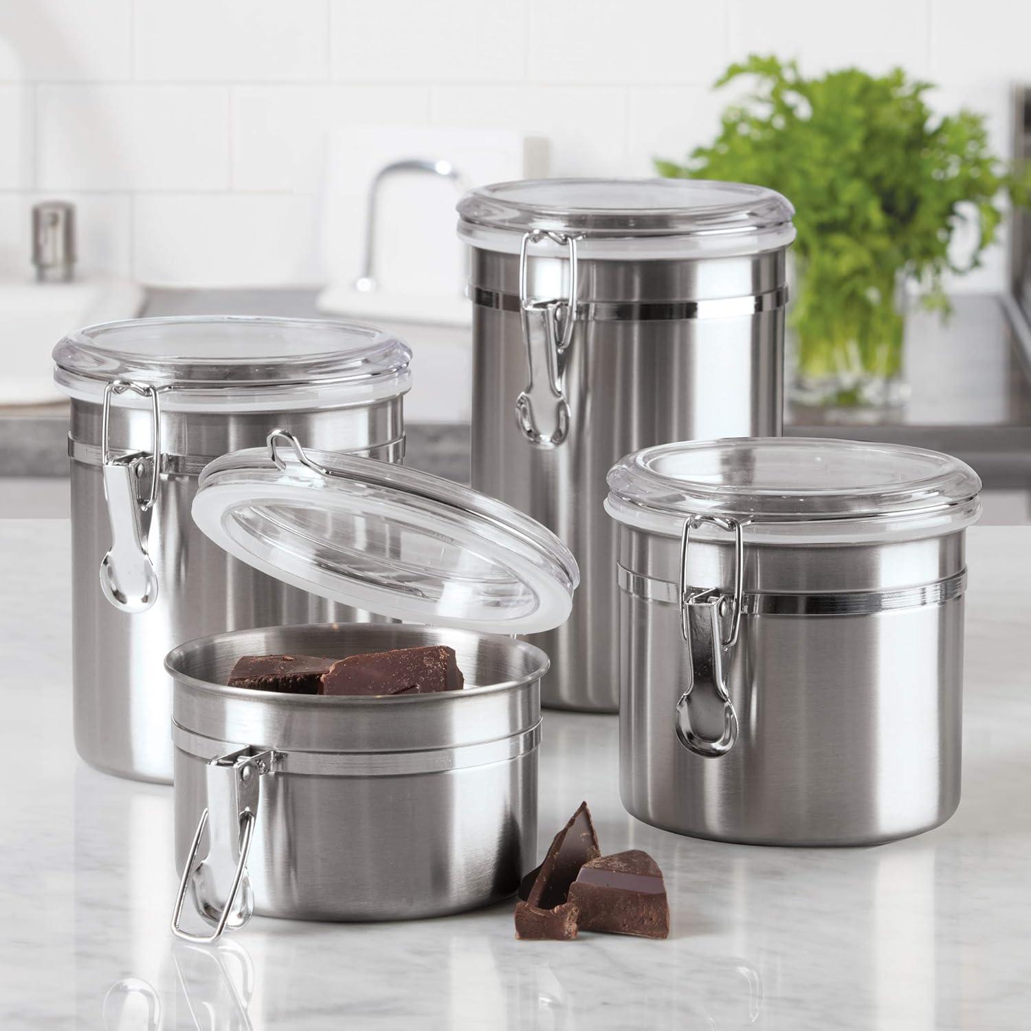 imageOggi Set of 4 Stainless Steel Kitchen Canisters  Airtight Clamp Lid Clear SeeThru Top  Ideal for Kitchen Storage Food Storage Pantry Storage  Includes 1 each 26oz 36oz 47oz 62oz4pc New