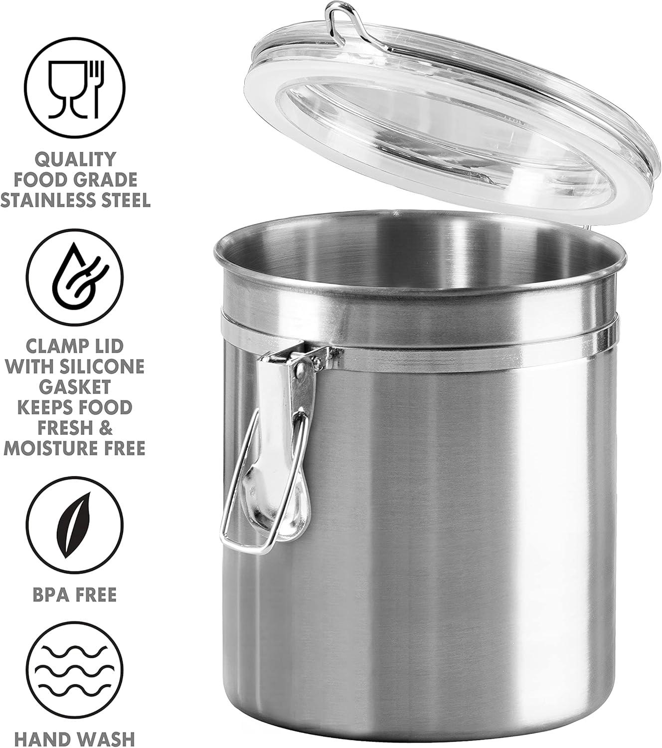 imageOggi Set of 4 Stainless Steel Kitchen Canisters  Airtight Clamp Lid Clear SeeThru Top  Ideal for Kitchen Storage Food Storage Pantry Storage  Includes 1 each 26oz 36oz 47oz 62oz4pc New